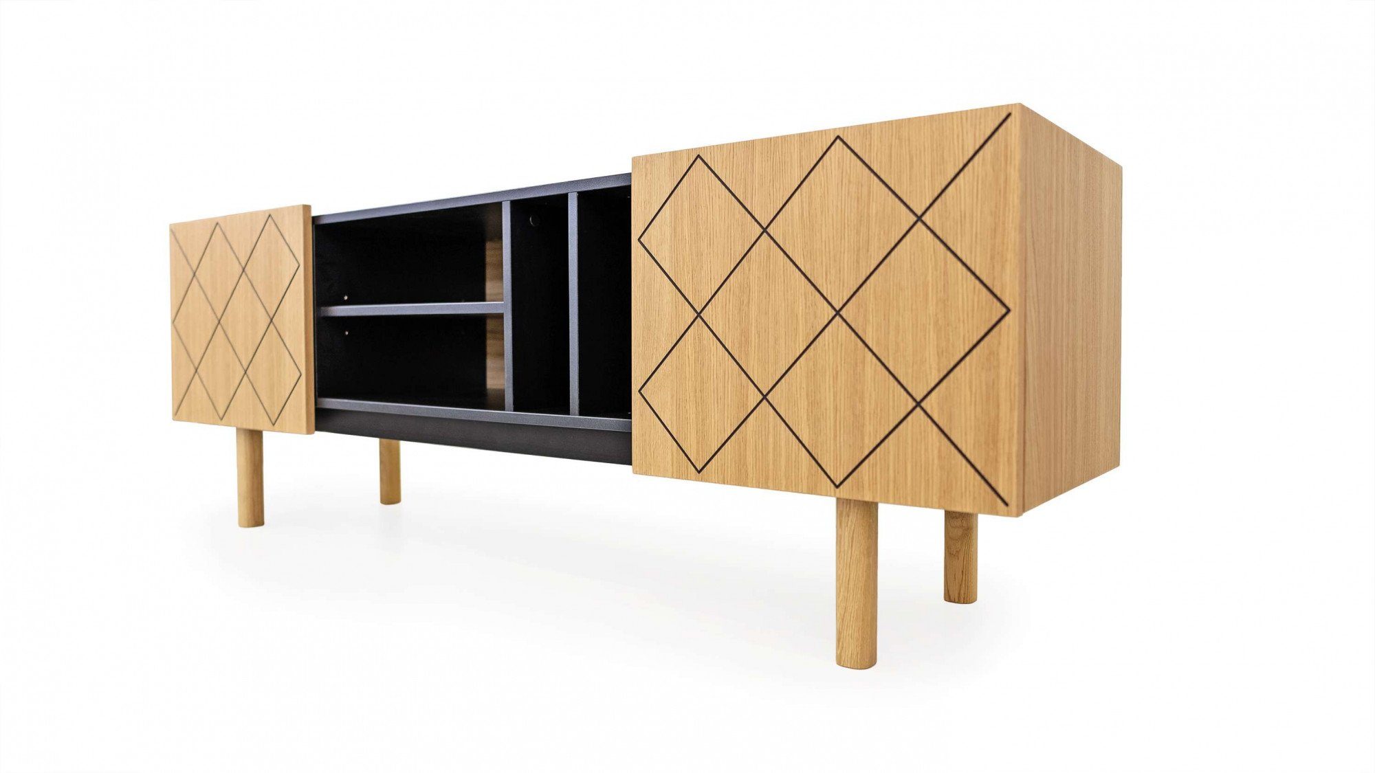 Woodman Dressoir PORTO Commode, decoratieve frezingen, met eikenhoutfineer, breedte 175 cm