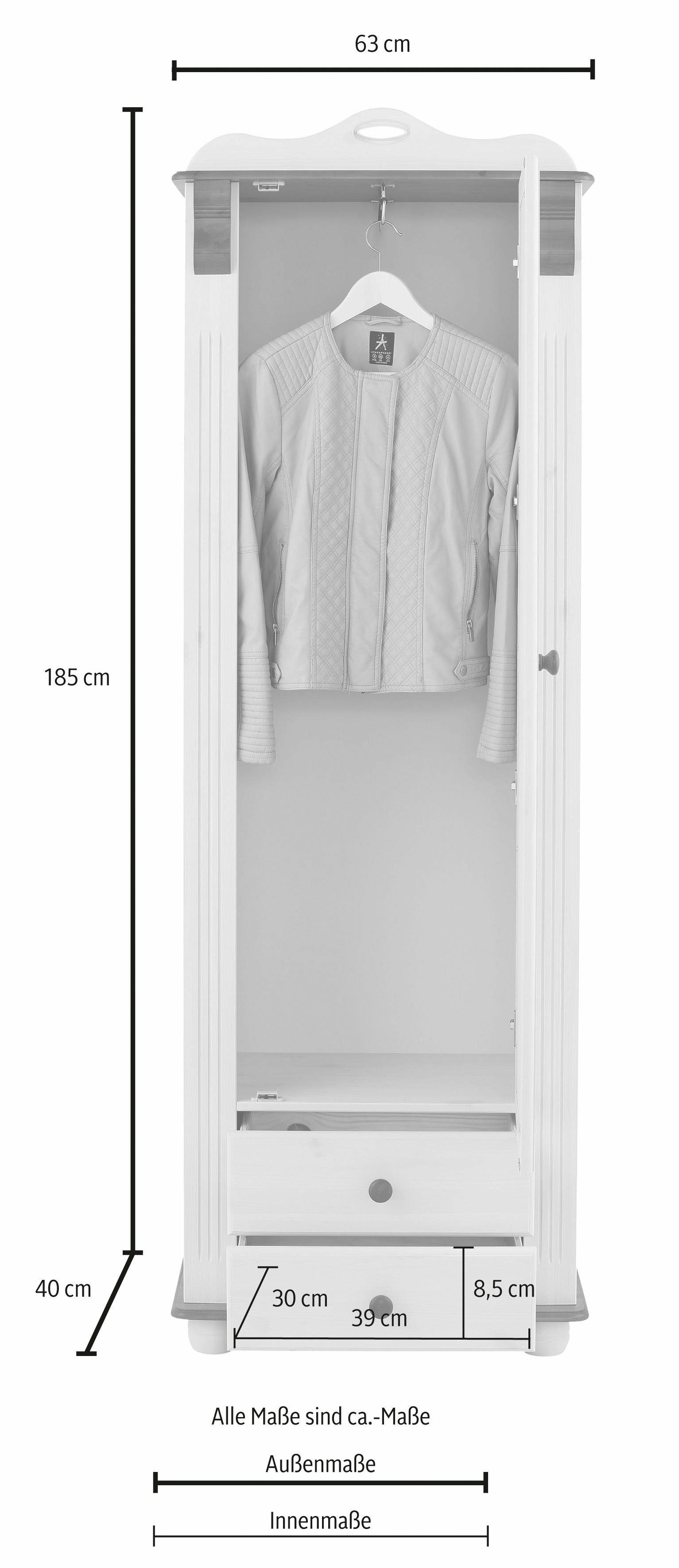 Home affaire Kledingkast ADELE met spiegel, breedte 63 cm, met 2 lades, van massief dennenhout, fsc®