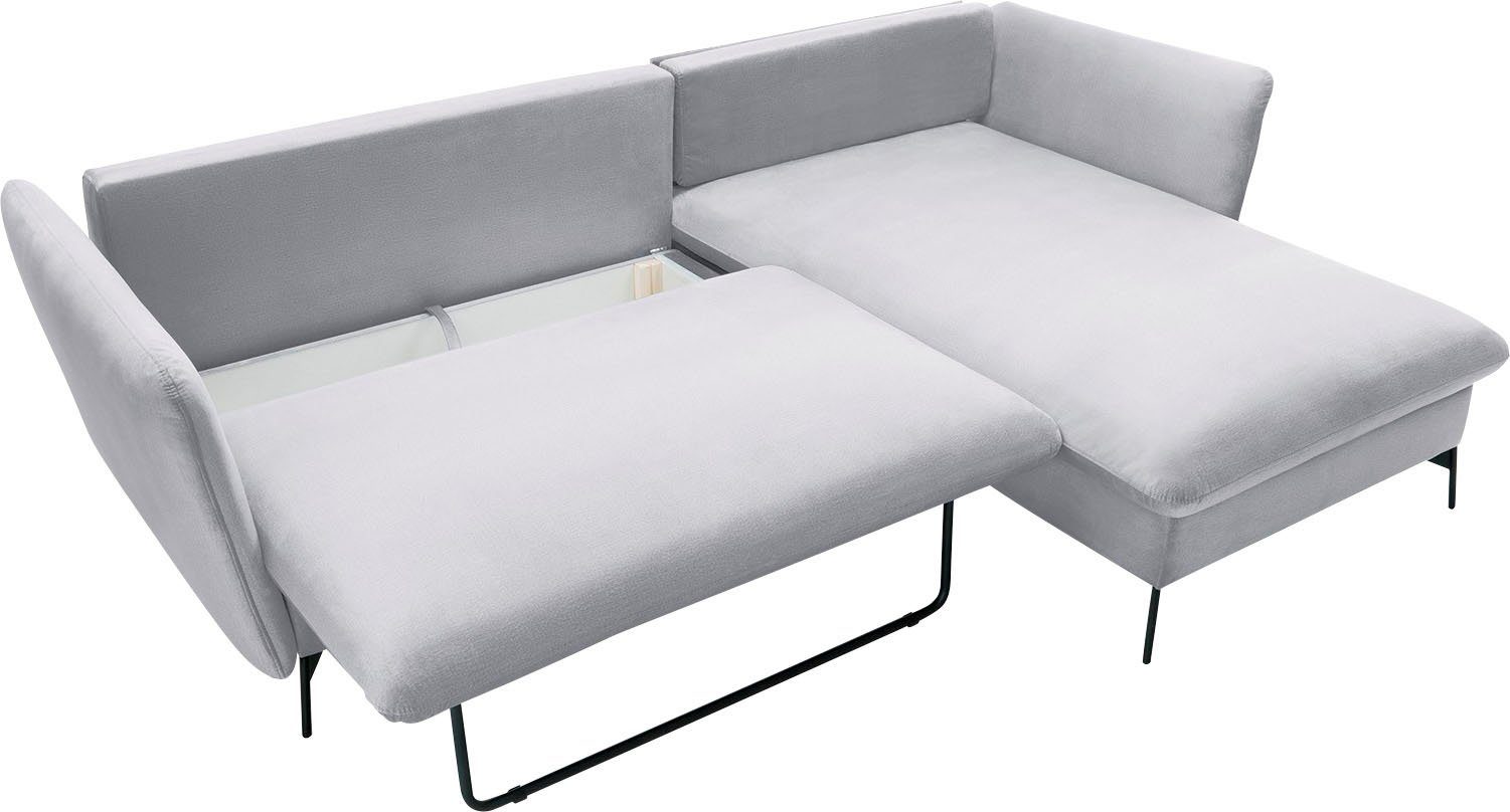 andas Hoekbank LIVORNO,258 cm, L-model, Slaapfunctie en bedlade (139/224 cm), fluweel, structuur, geweven stof