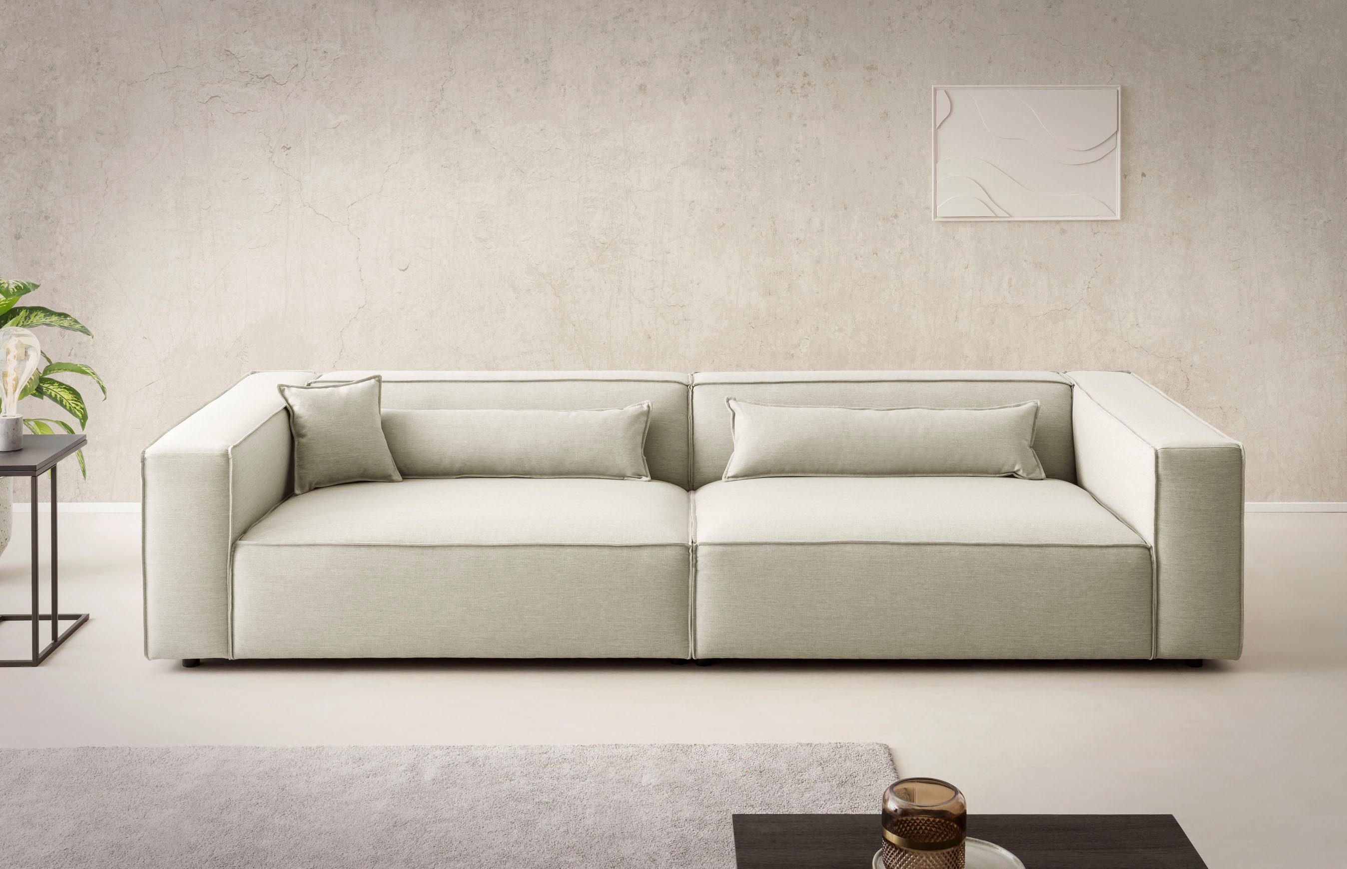 LeGer Home by Lena Gercke 3-zitsbank PIARA, XXL sofa met biesnaad, Big-sofa in cord of linnenlook groen, 3-zitsbanken