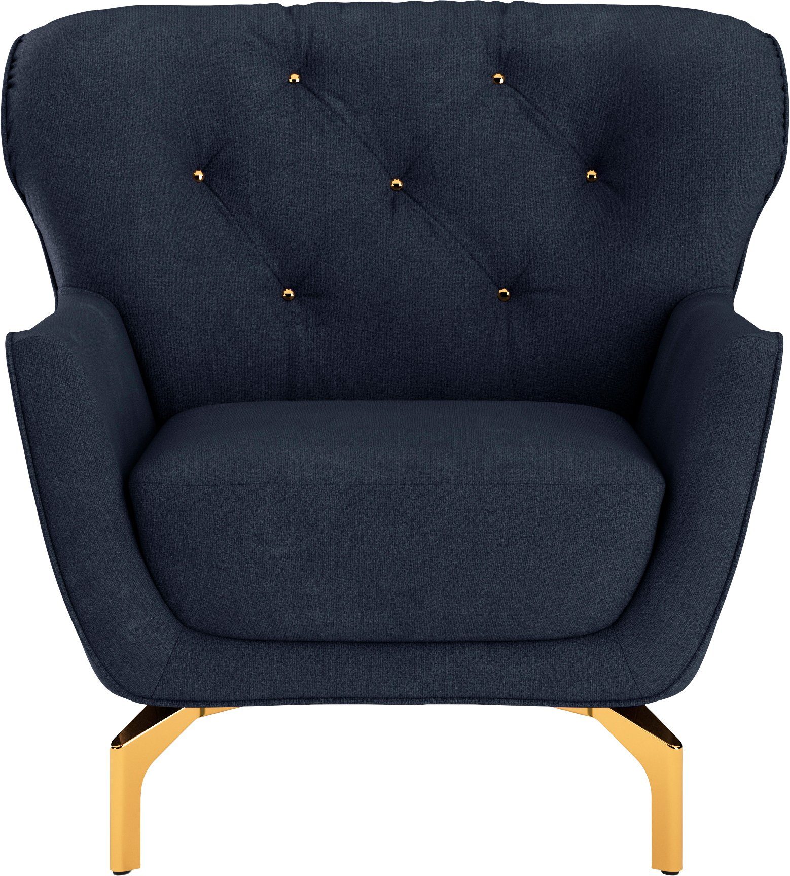 sit&more Fauteuil Orient 3 inclusief 1 sierkussen met strassteentjes, goudkleurige metalen poten fauteuils blauw