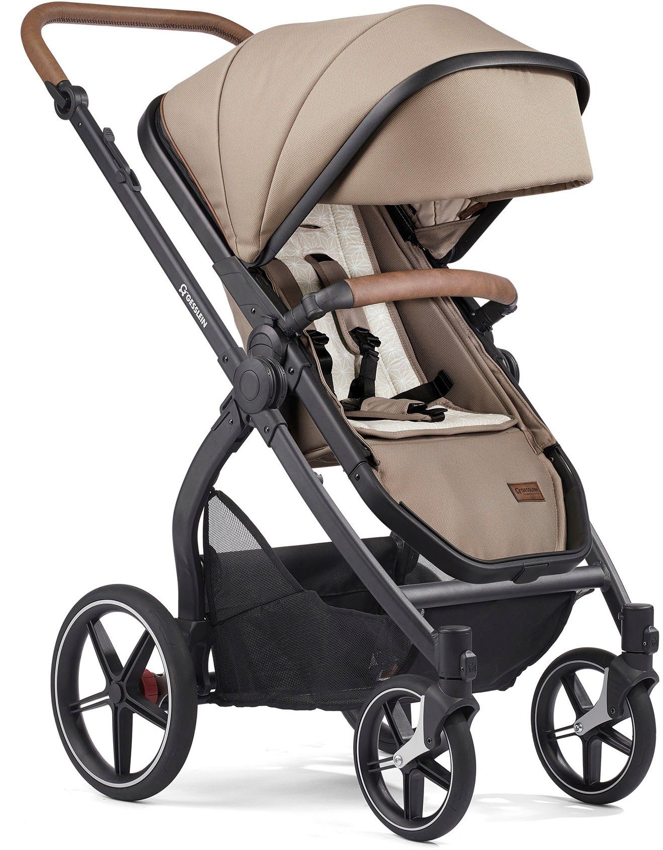 Gesslein Combi-kinderwagen FX4 Soft+ met opzetstuk Life, zwart/tabak, zand