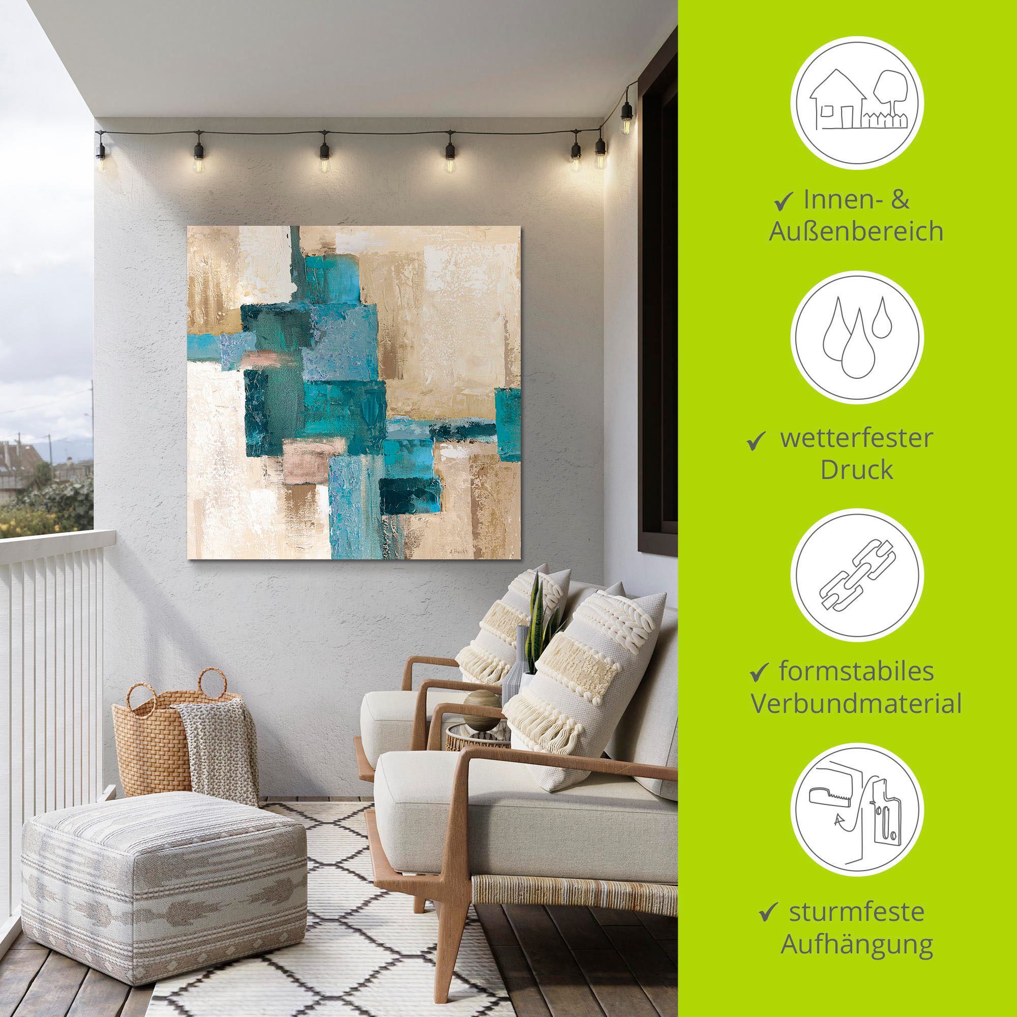Artland Artprint Abstracte ruiten beige-turquoise als artprint van aluminium, artprint voor buiten, artprint op linnen, poster in verschillende maten. maten