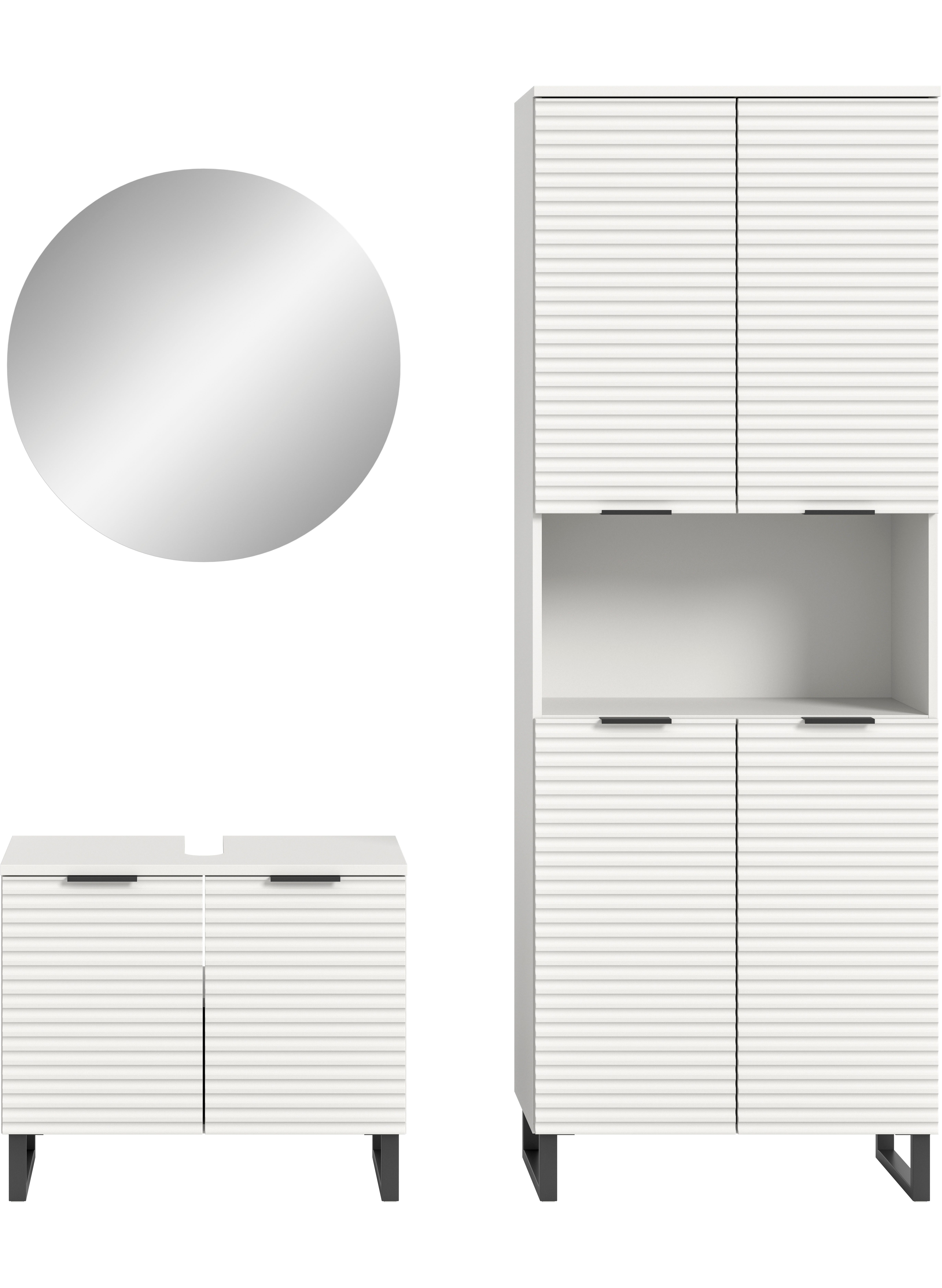 welltime Badmeubelset Litica, breedte 155 cm, hoogwaardige groeffrezing, metalen slede (3 stuks) badmeubelsets wit