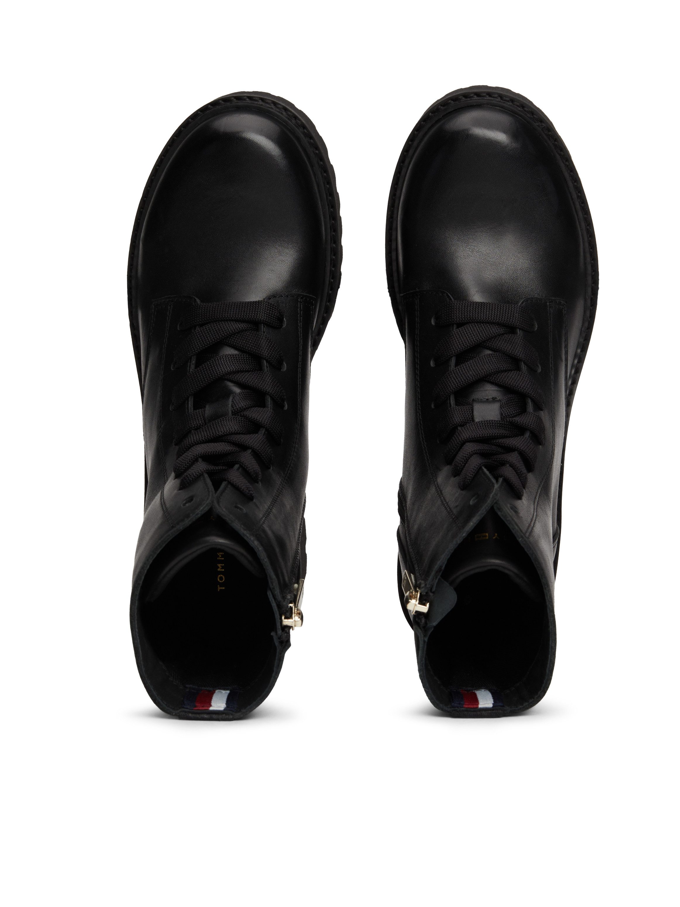 Tommy Hilfiger Veterlaarsjes CHIC MID HEEL LEATHER LACE-UP blokhak, plateau, veterschoenen, chunkyboots met th-logo
