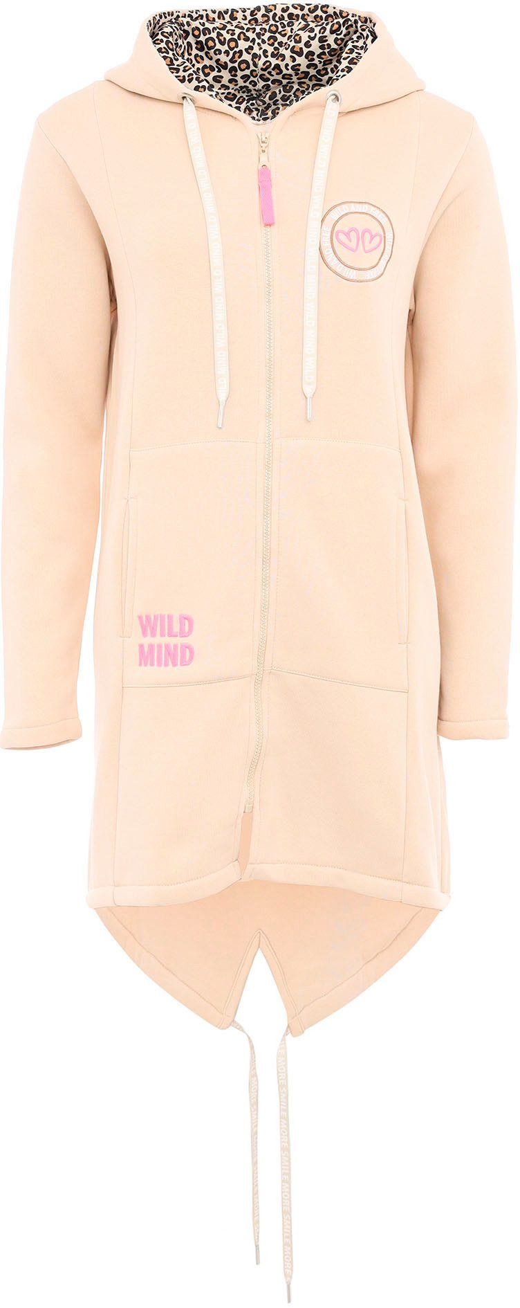 Zwillingsherz Jersey jas Wild Strong Free met capuchon, zakken, voor- en achterprint wild sterk vrij