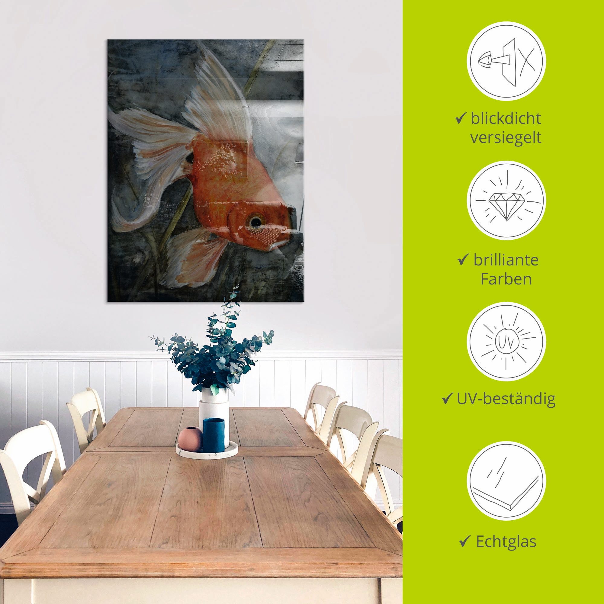 Artland Print op glas Feng-shui - goudvis in verschillende maten