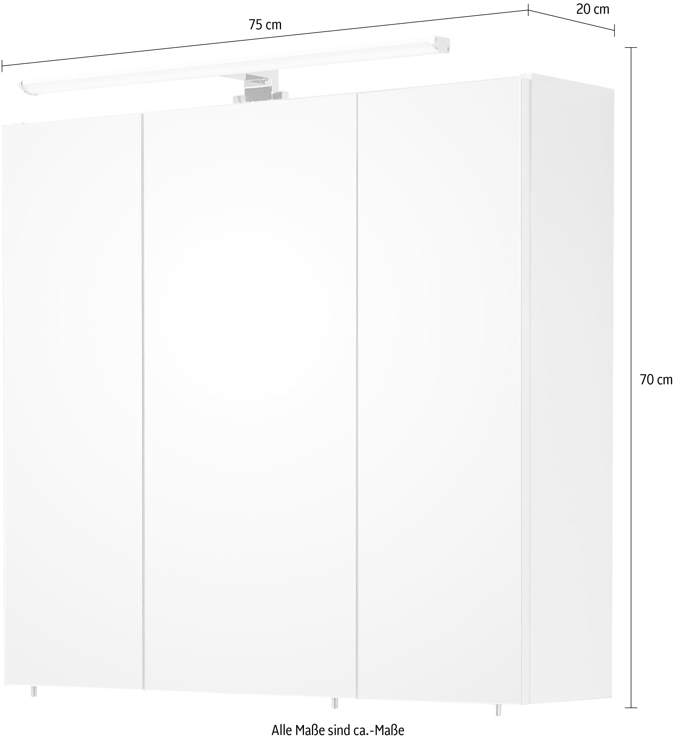 Saphir Spiegelkast Quickset 360 Badkamermeubel, 3 spiegeldeuren, 6 planken, 75 cm breed