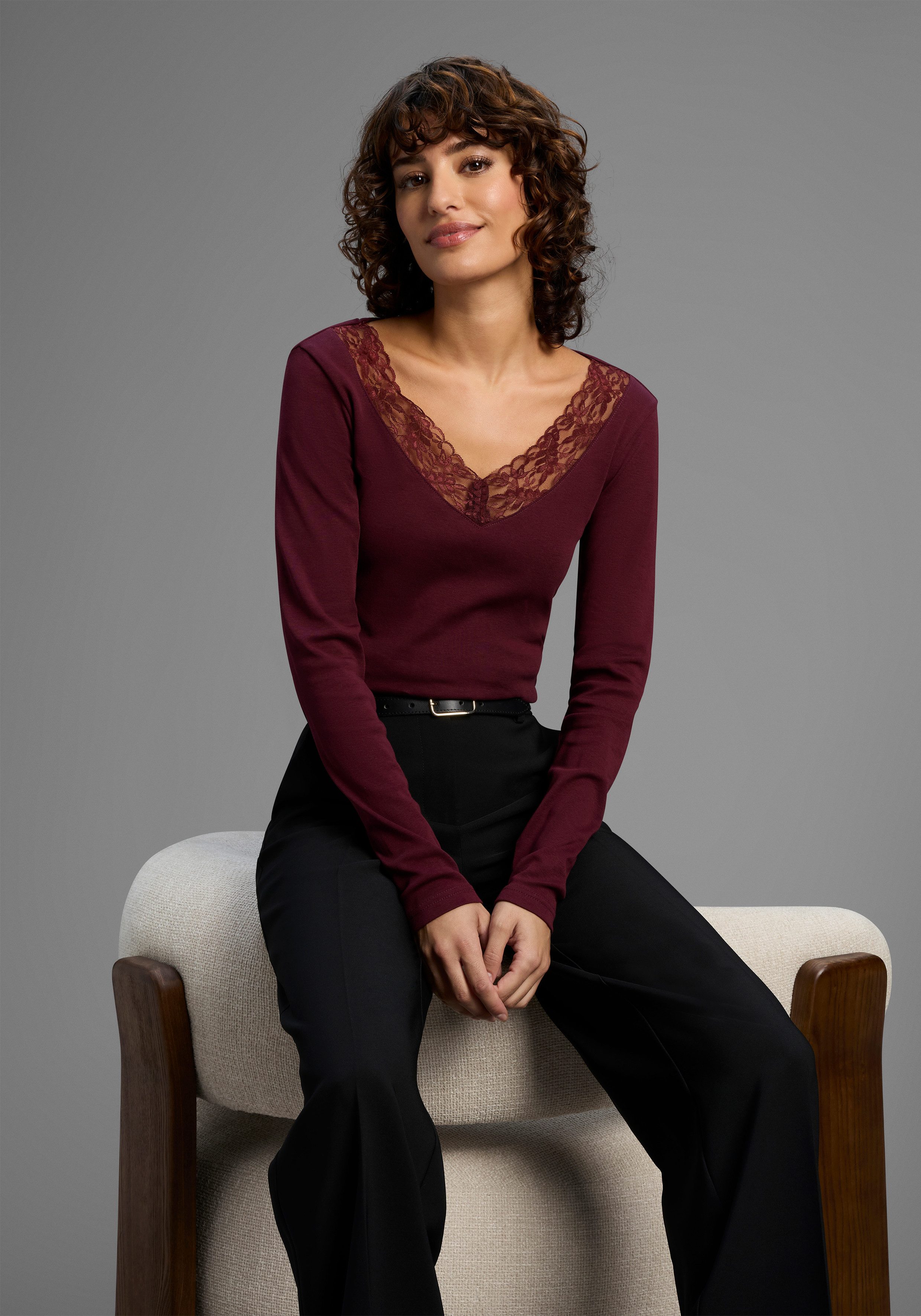 Laura Scott Longsleeve met mooie kanten rand - nieuwe collectie (set, 2-delig)