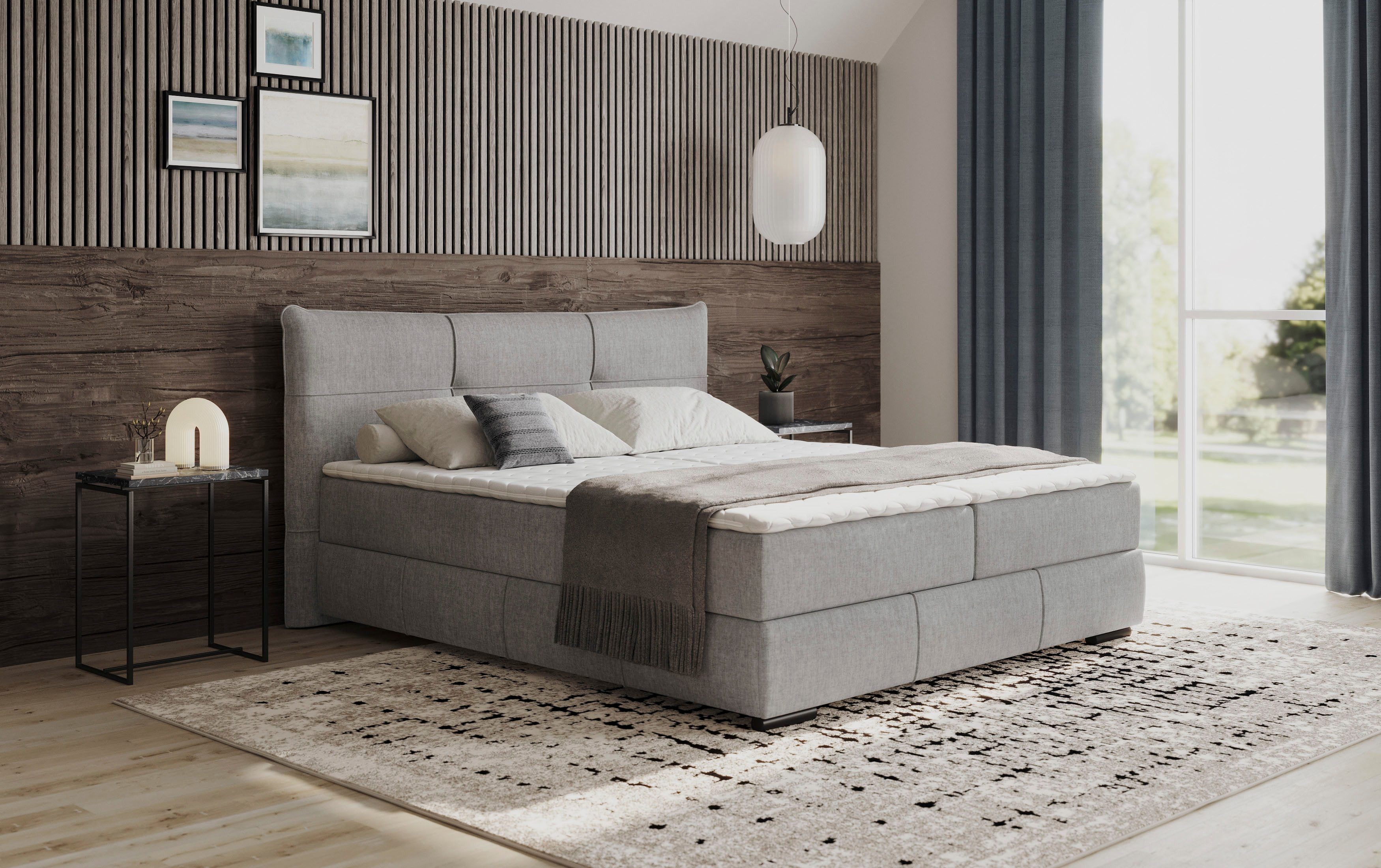 Mr. Couch Boxspring Brewdley met bedkist, incl. matras Topmatras en sierkussen, in verschillende hardheden beschikbaar boxsprings grijs