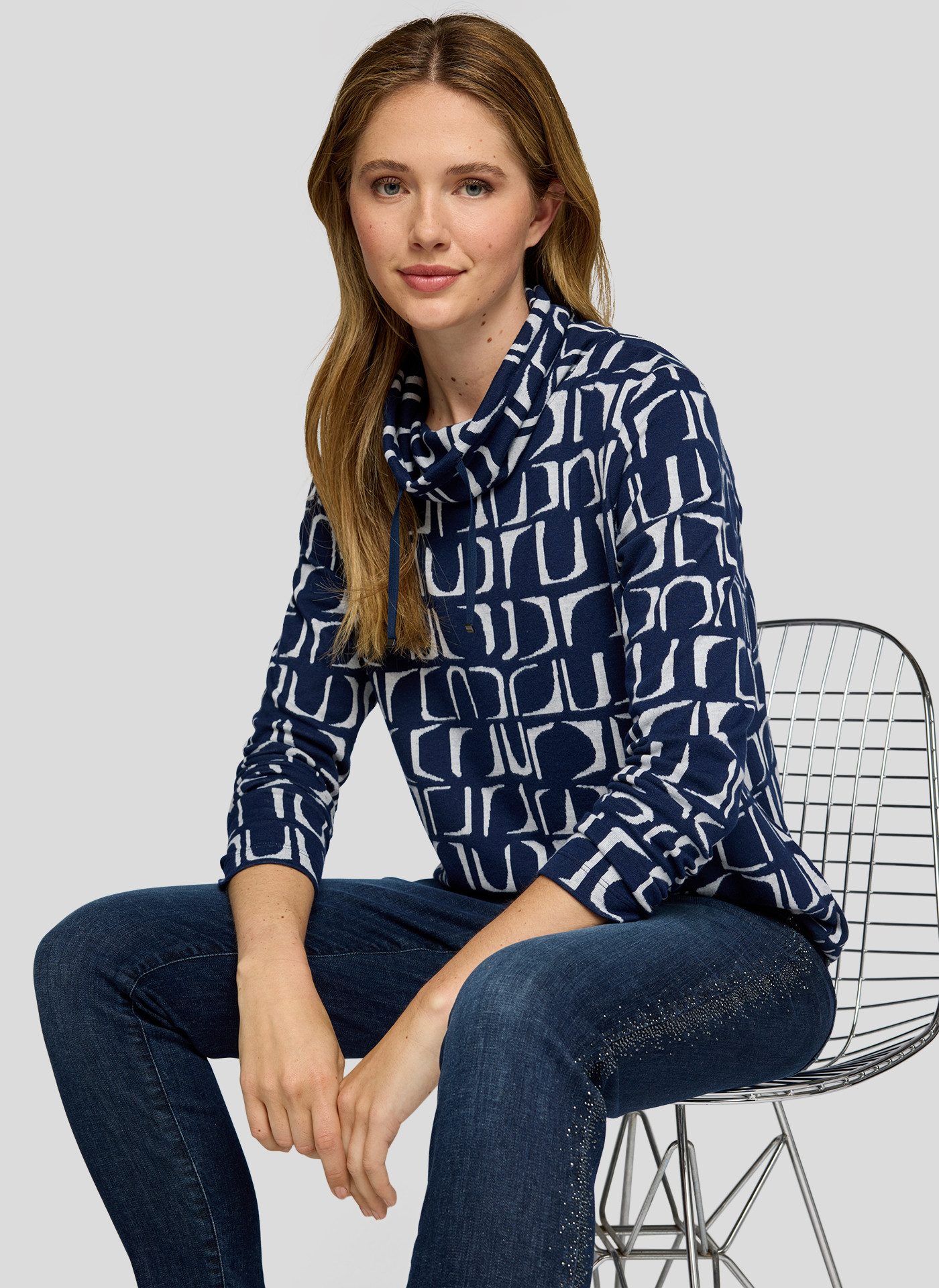 Rabe Shirt met lange mouwen met grafisch patroon en gerimpelde kraag met trekkoord