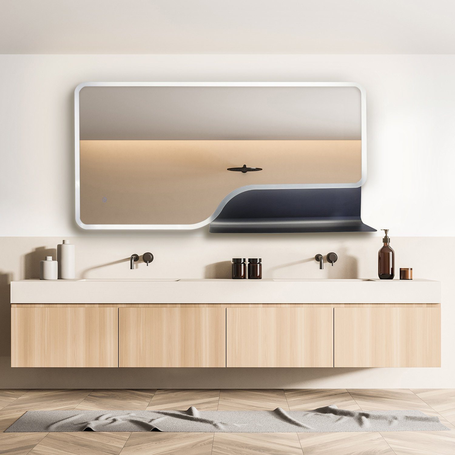 Paco Home Wandlamp Fantasy Verlichte spiegel LED achterlicht met opbergvlak badspiegel touch-wandspiegel