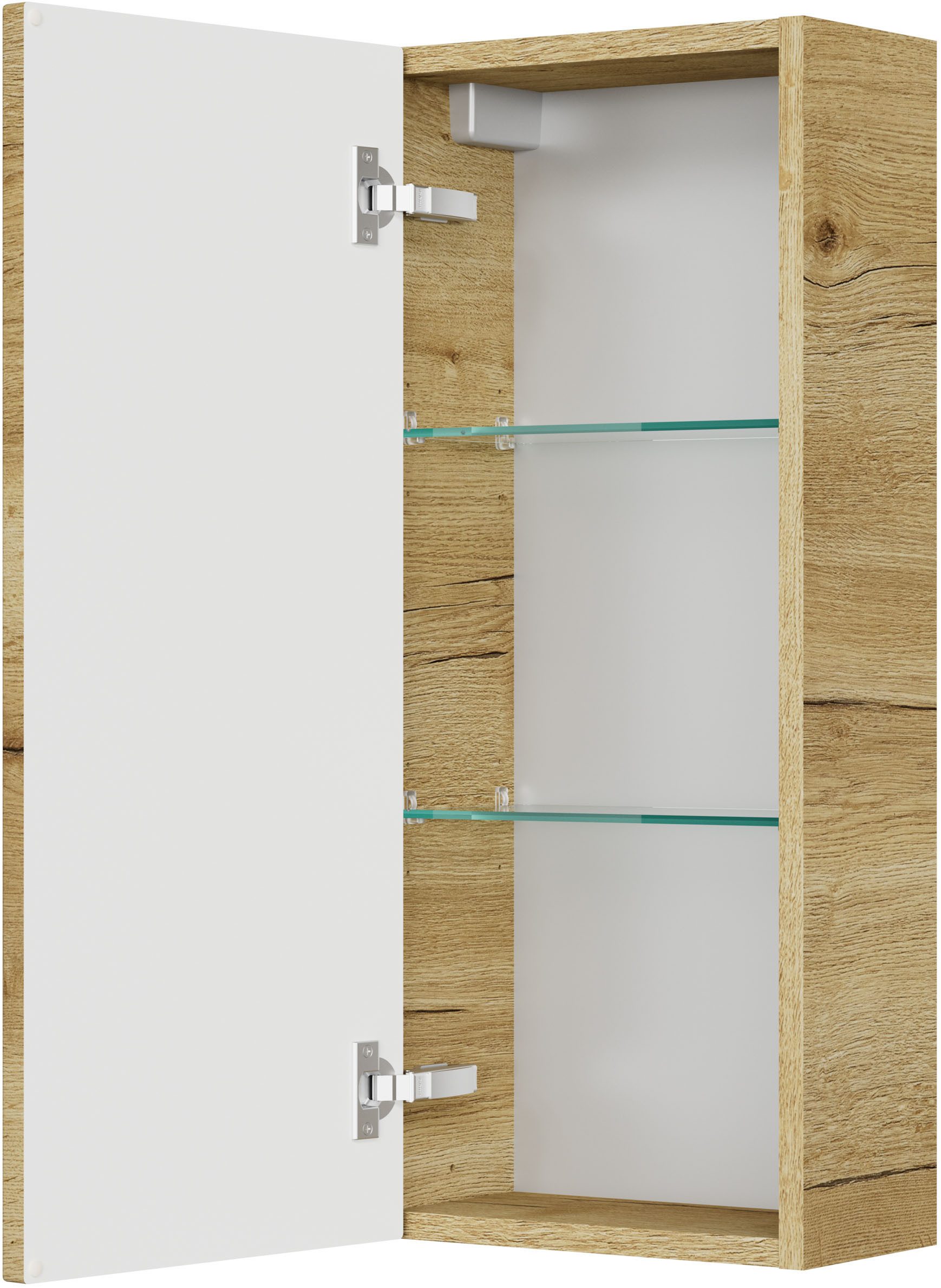 Saphir Hangkast Serie 4010 wand-badkamerkast 30 cm breed met 1 deur, 2 glazen planken