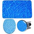 sanilo set badkameraccessoires lagune bestaand uit toiletzitting, badmat en wastafelplug (complete set, 3-delig) blauw