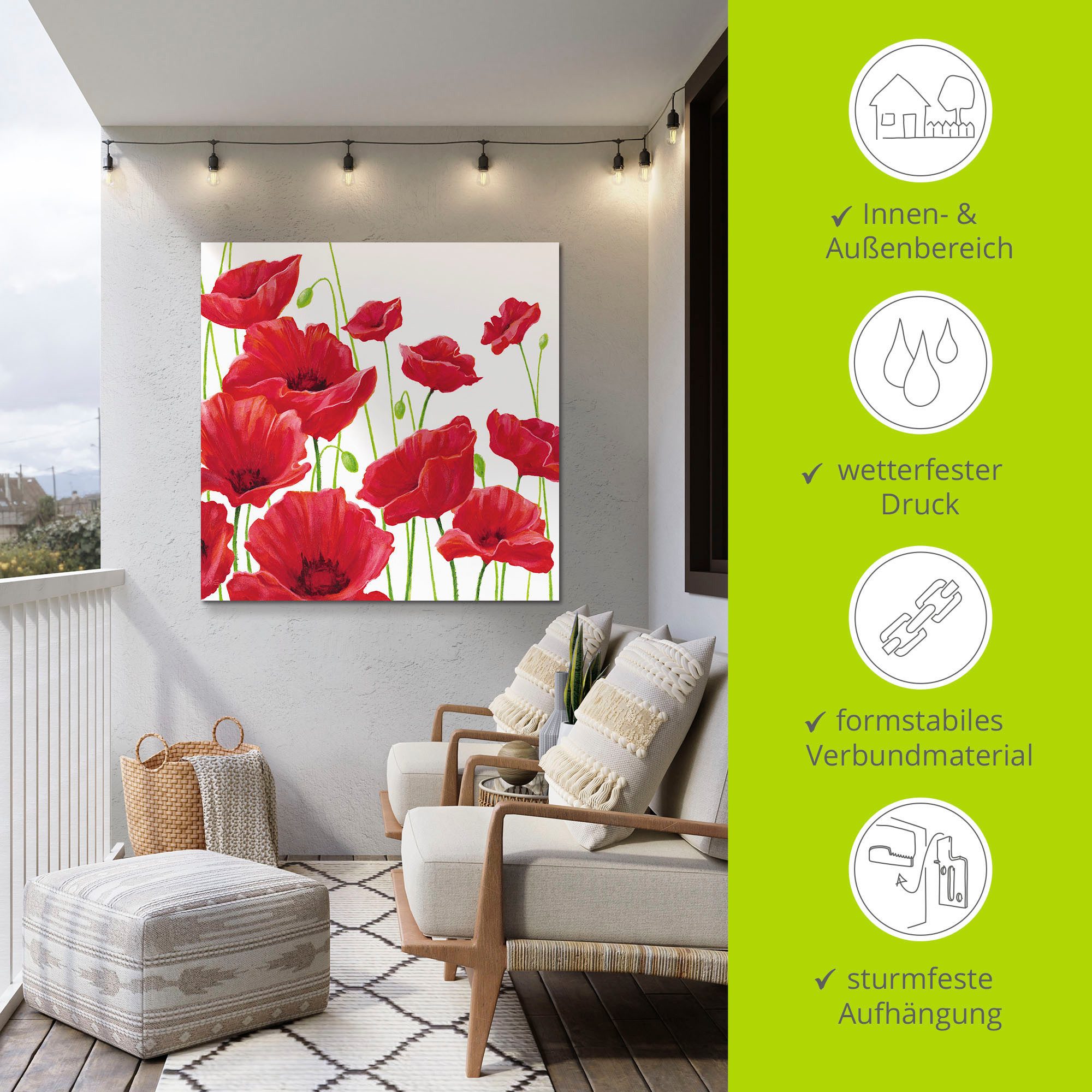Artland Artprint Rode klaprozen I als artprint van aluminium, artprint voor buiten, artprint op linnen, poster, muursticker