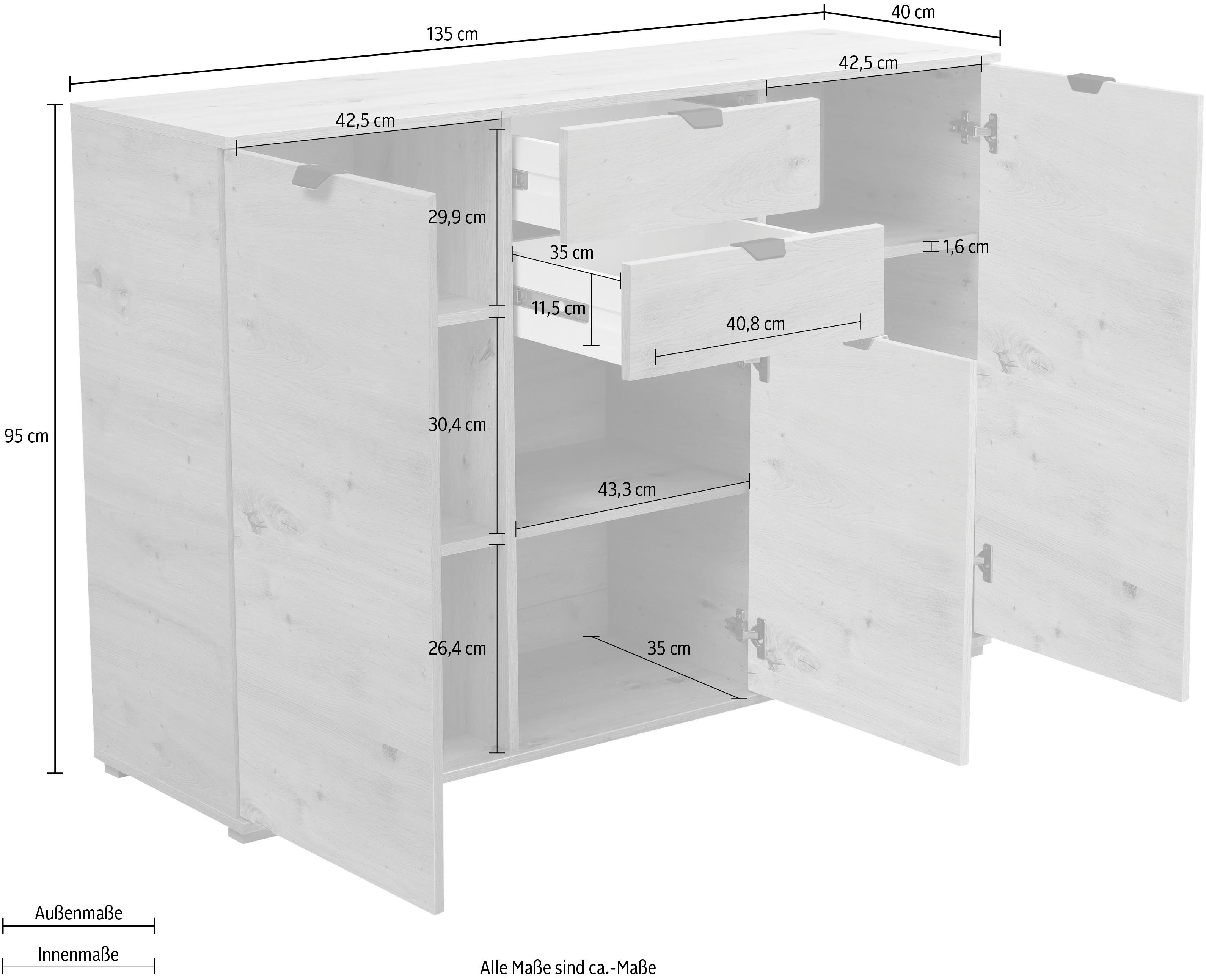INOSIGN Dressoir Duero Commode met 2 lades, Breedte 135 cm