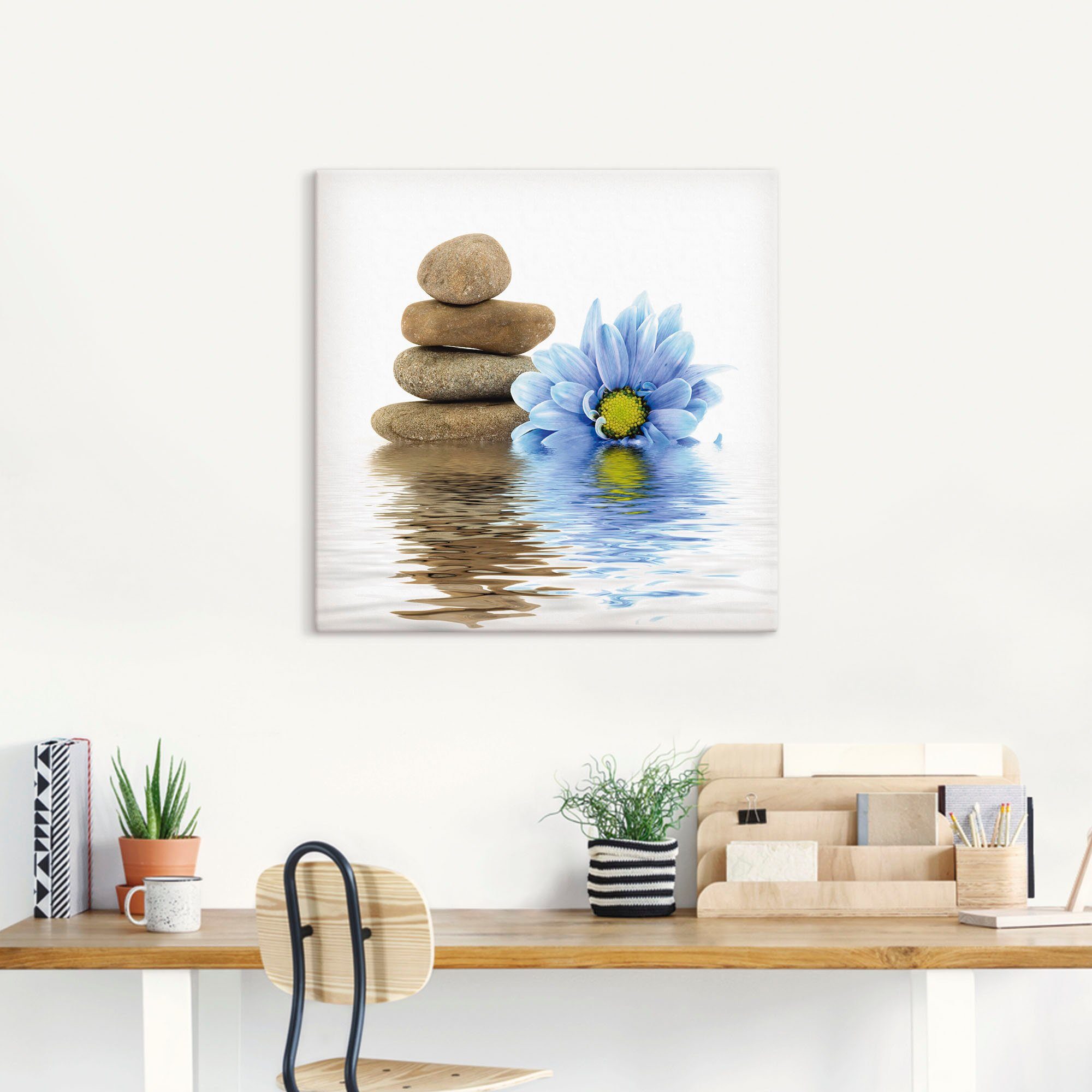 Artland Artprint Therapie-stenen met losse bloemen als artprint op linnen, muursticker in verschillende maten