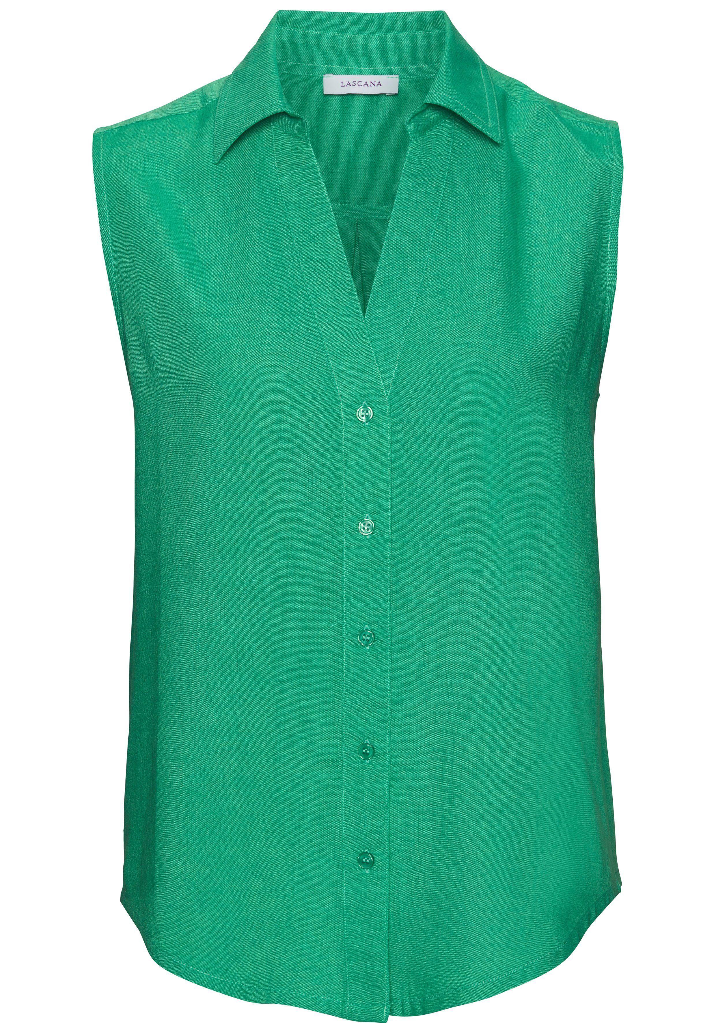 Lascana Top van zachte geweven stof met linnenpercentage damesblouse met overhemdkraag