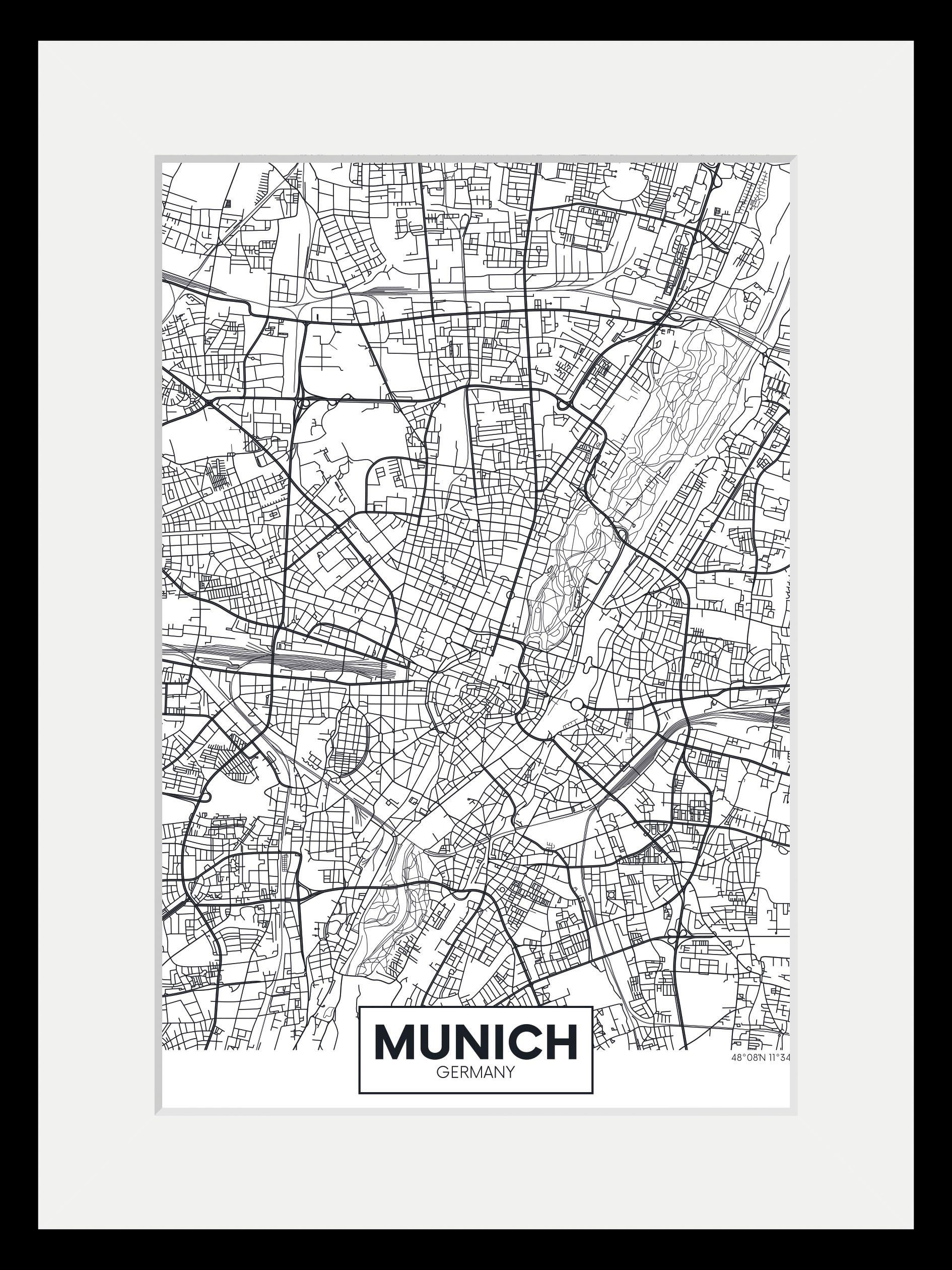 queence Wanddecoratie Munich stadskaart (1 stuk)