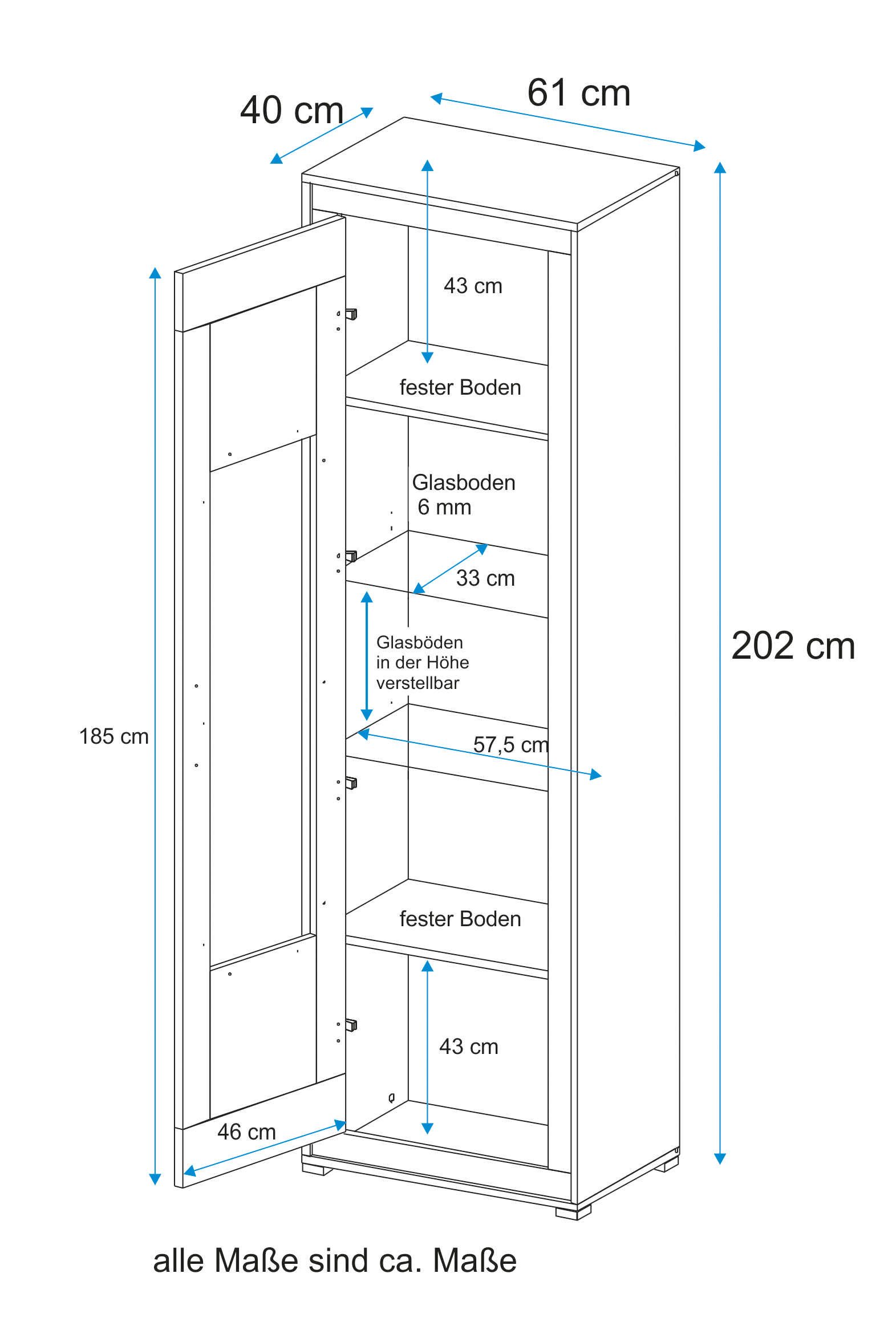 VOGL Möbelfabrik Vitrinekast Hoogte 202 cm