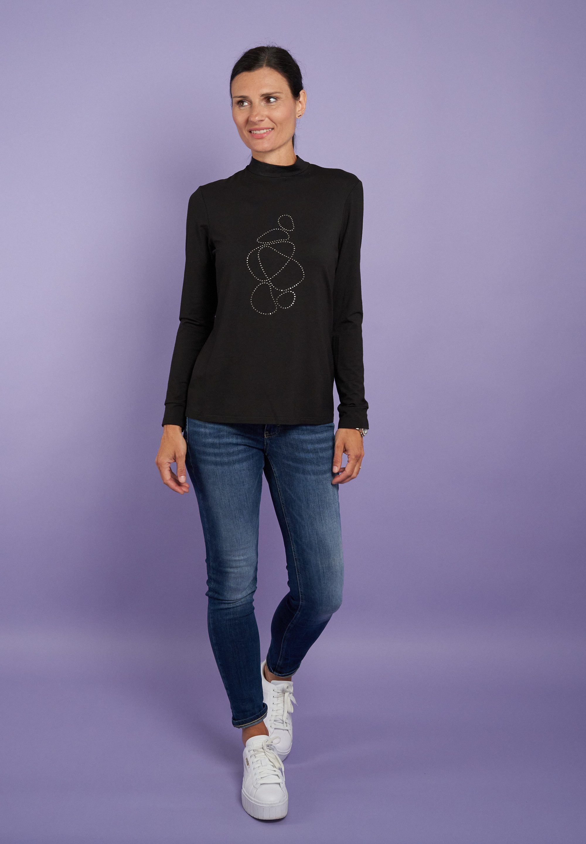 Seidel Moden Shirt met lange mouwen met glitterstenen, made in germany
