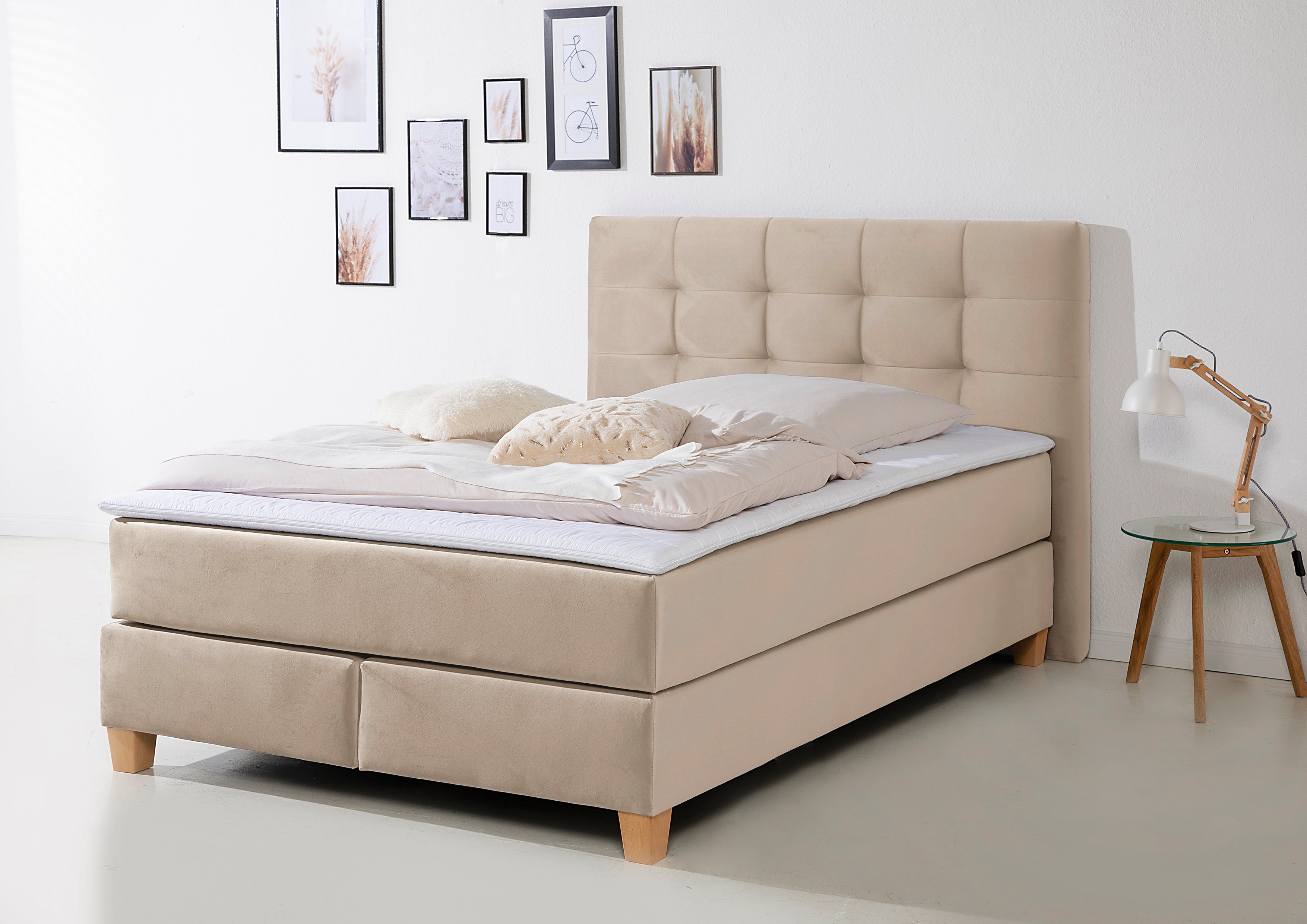 Home affaire Boxspring Moulay in extra lang 220 cm, met topmatras, 3 uitvoeringen, 4 breedten