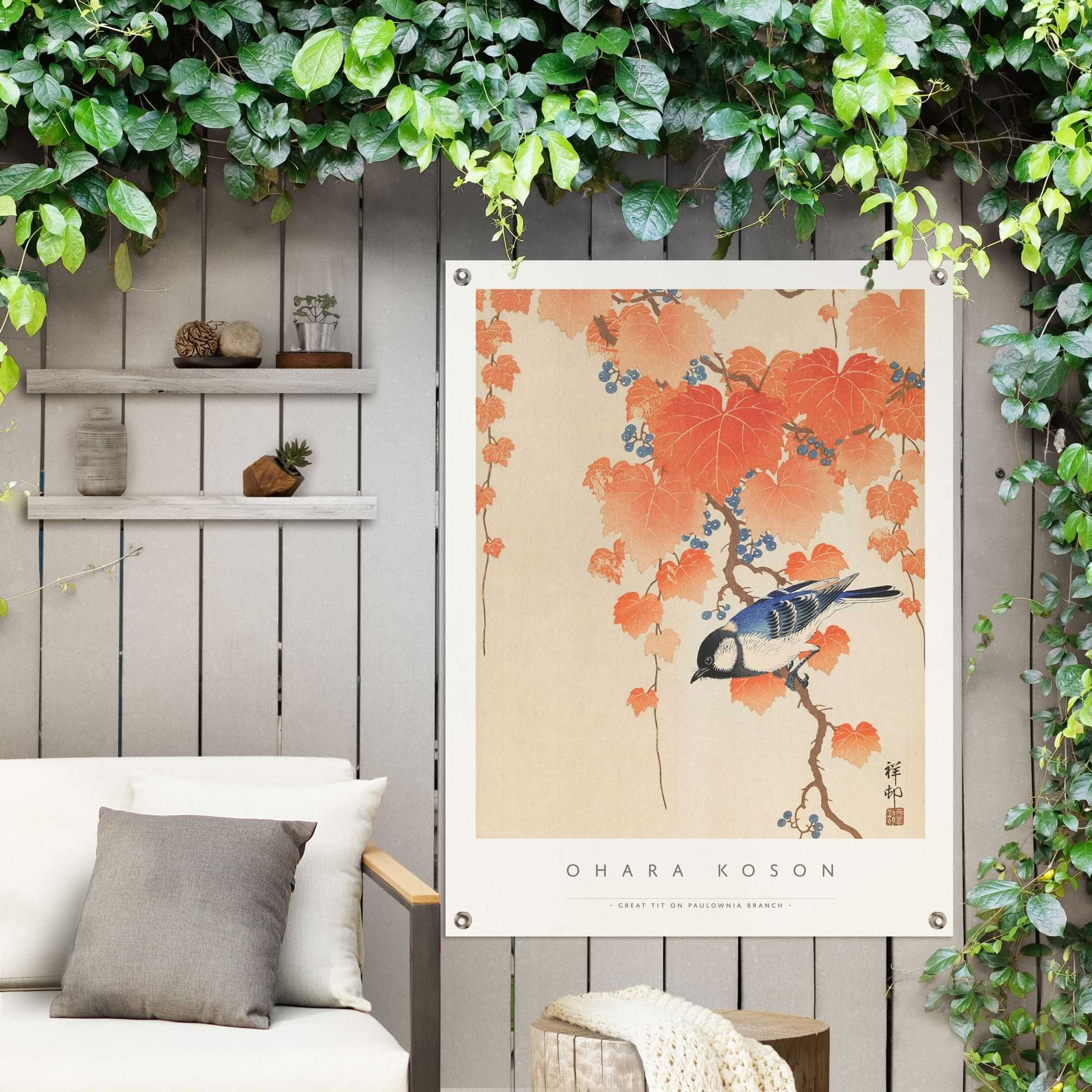 Reinders! Poster Ohara Koson Great tit Outdoor voor tuin of balkon
