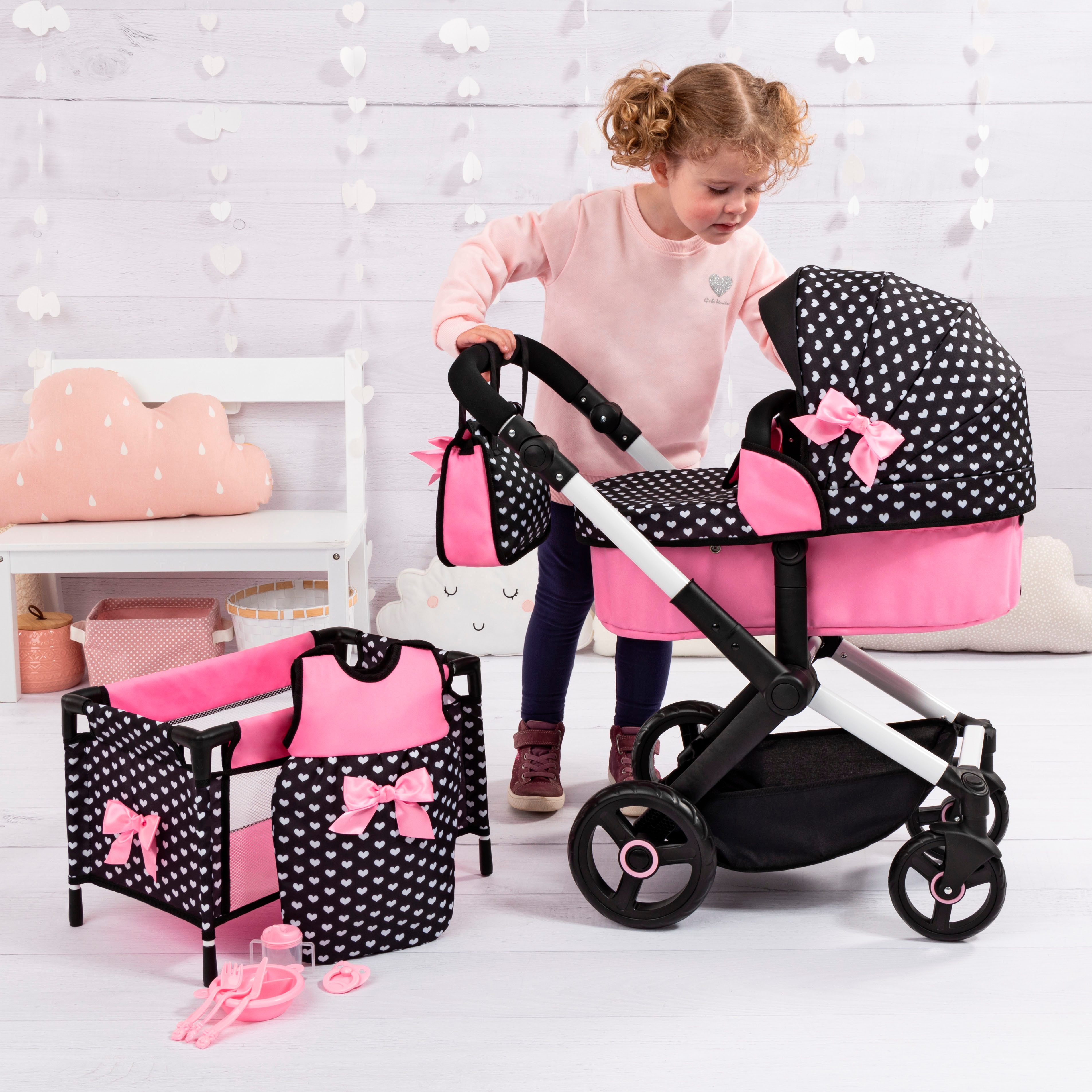 Bayer Combi-poppenwagen Xeo Mega, zwart (set)