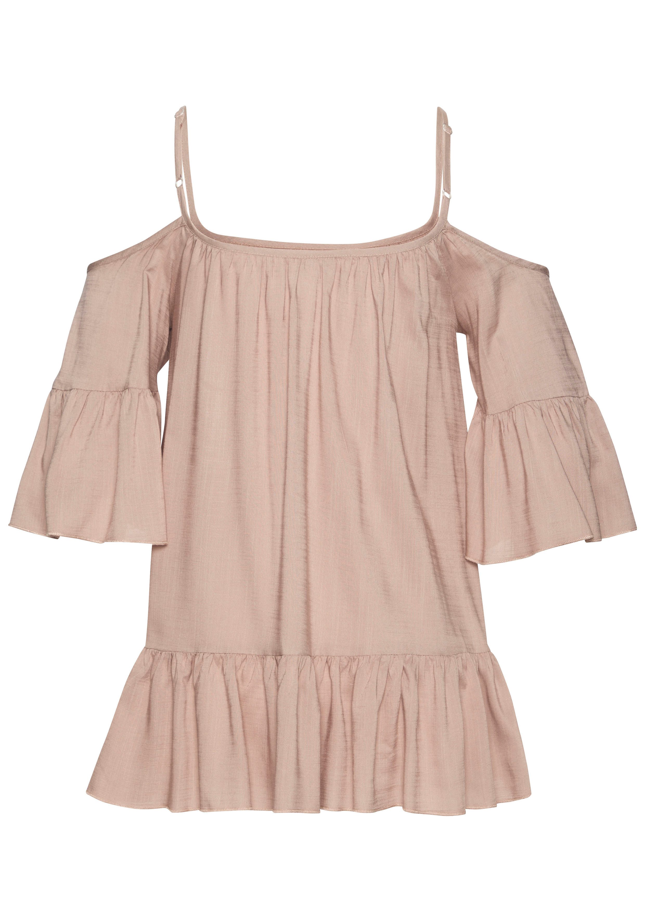 Buffalo Blouse zonder sluiting van geweven viscose damesblouse met volants korte mouw blouse