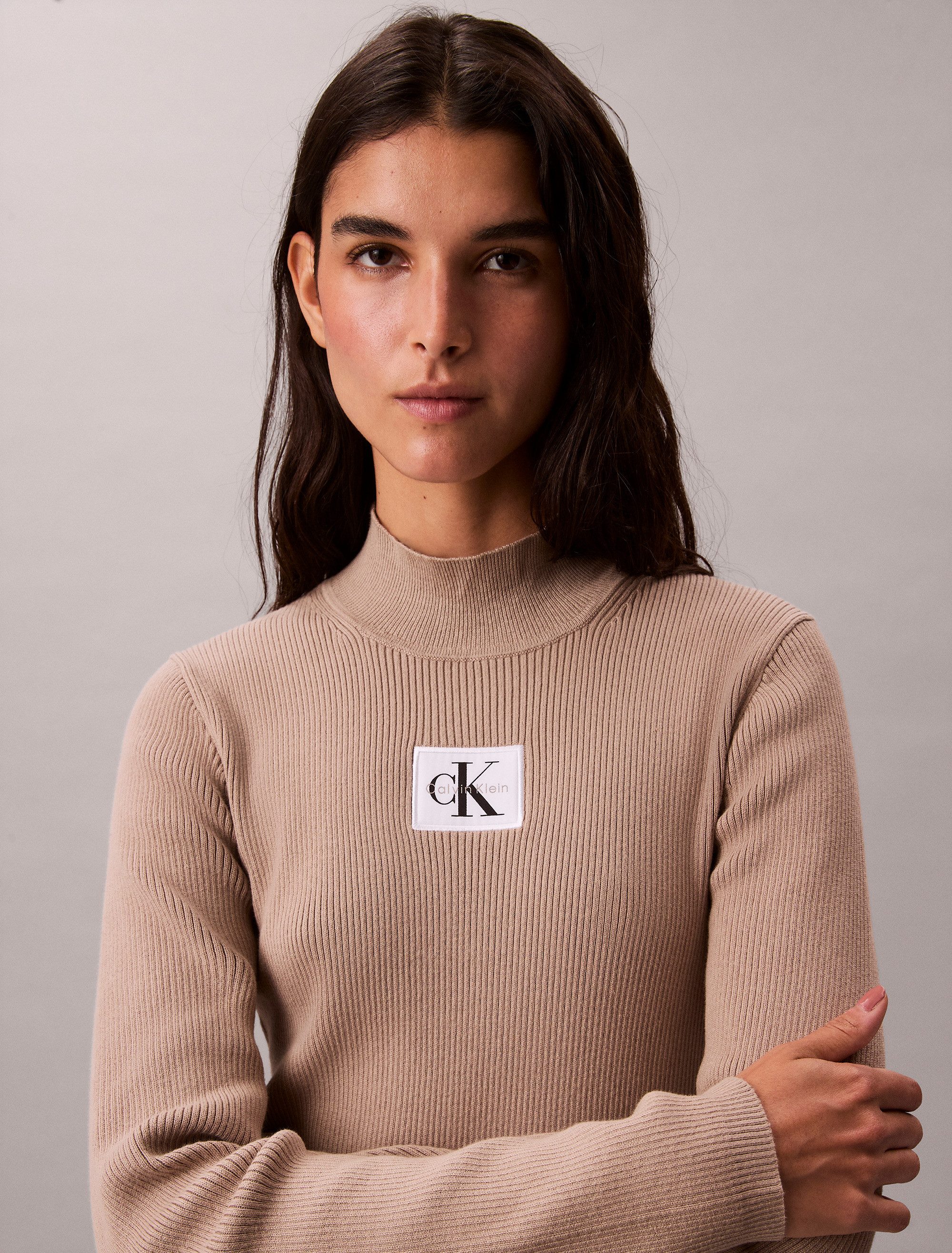 Calvin Klein Gebreide jurk LS T NECK MINI DRESS Met ronde hals, getailleerd
