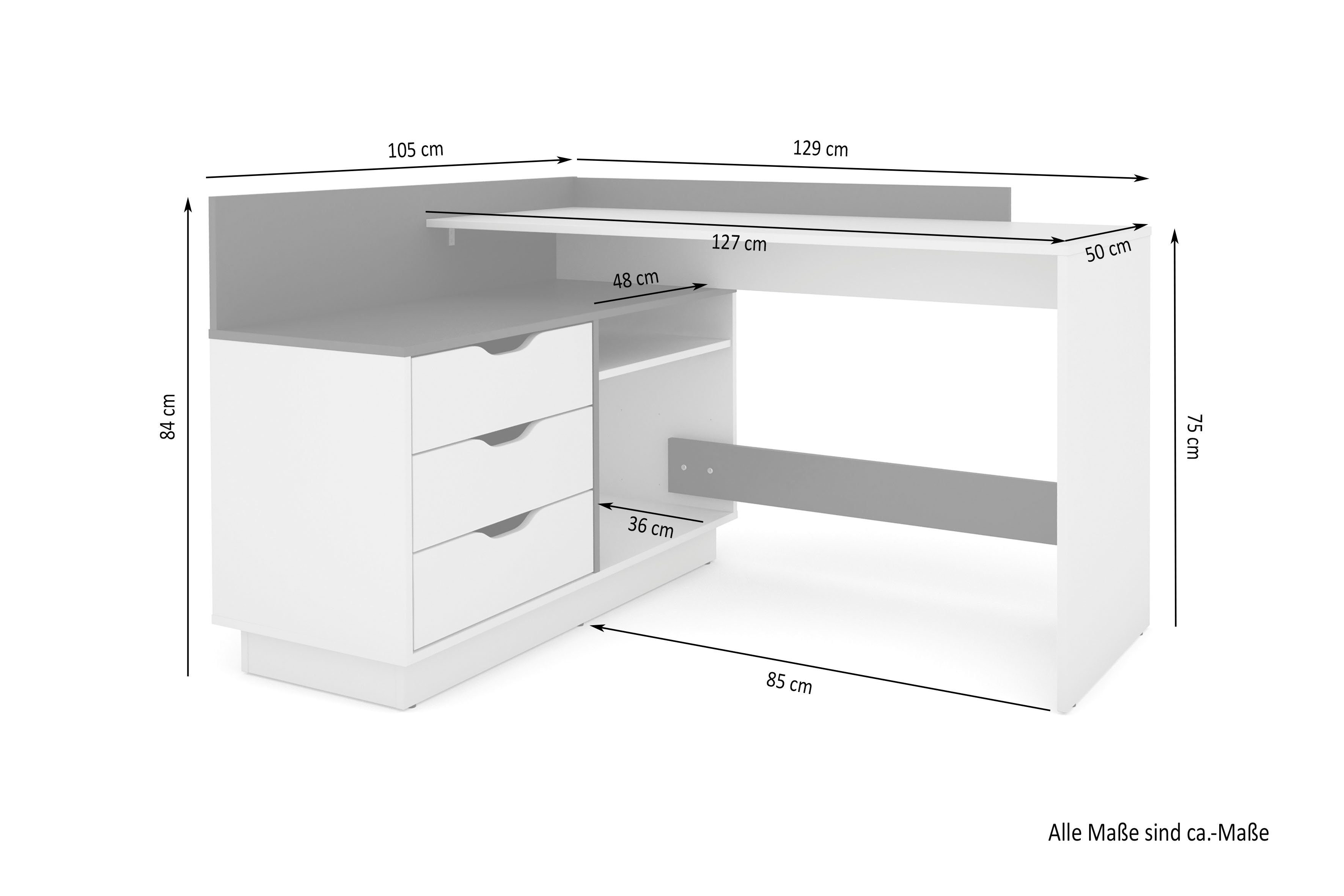 byLIVING Hoekbureau Bern met veel opbergruimte, breedte 129 cm, rechts of links monteerbaar