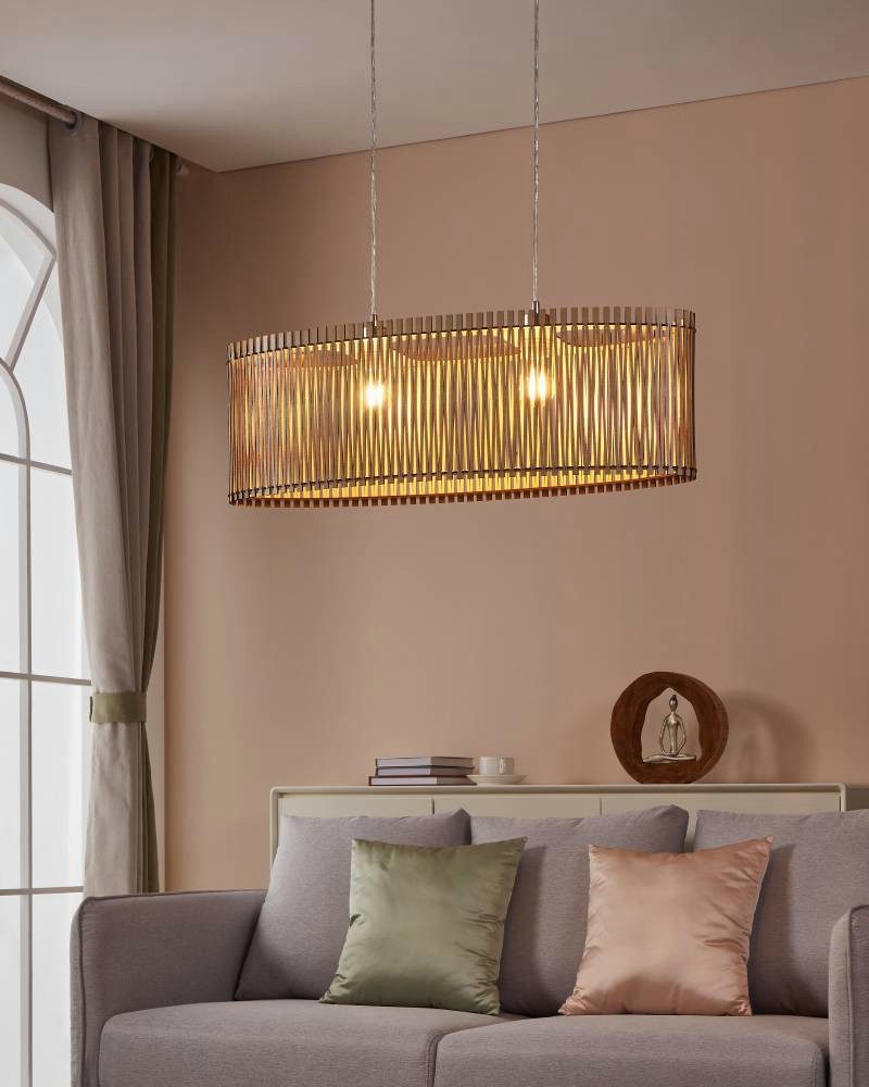EGLO Hanglamp SENDERO Hanglamp, staal in nikkel-mat, hout in esdoorn, natuur, E27, 77,5 cm (1 stuk)