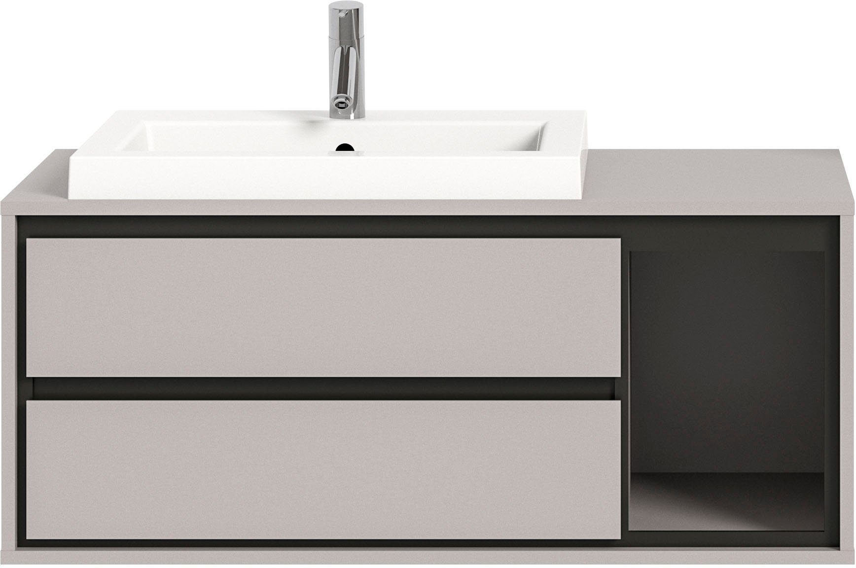 INOSIGN Wastafelonderkast Skygge, Breedte 100 cm, incl. Mineralgiet-wastafel, 2 lades Hangkast, onderkast, badkamermeubels, badkamerkast, kast,