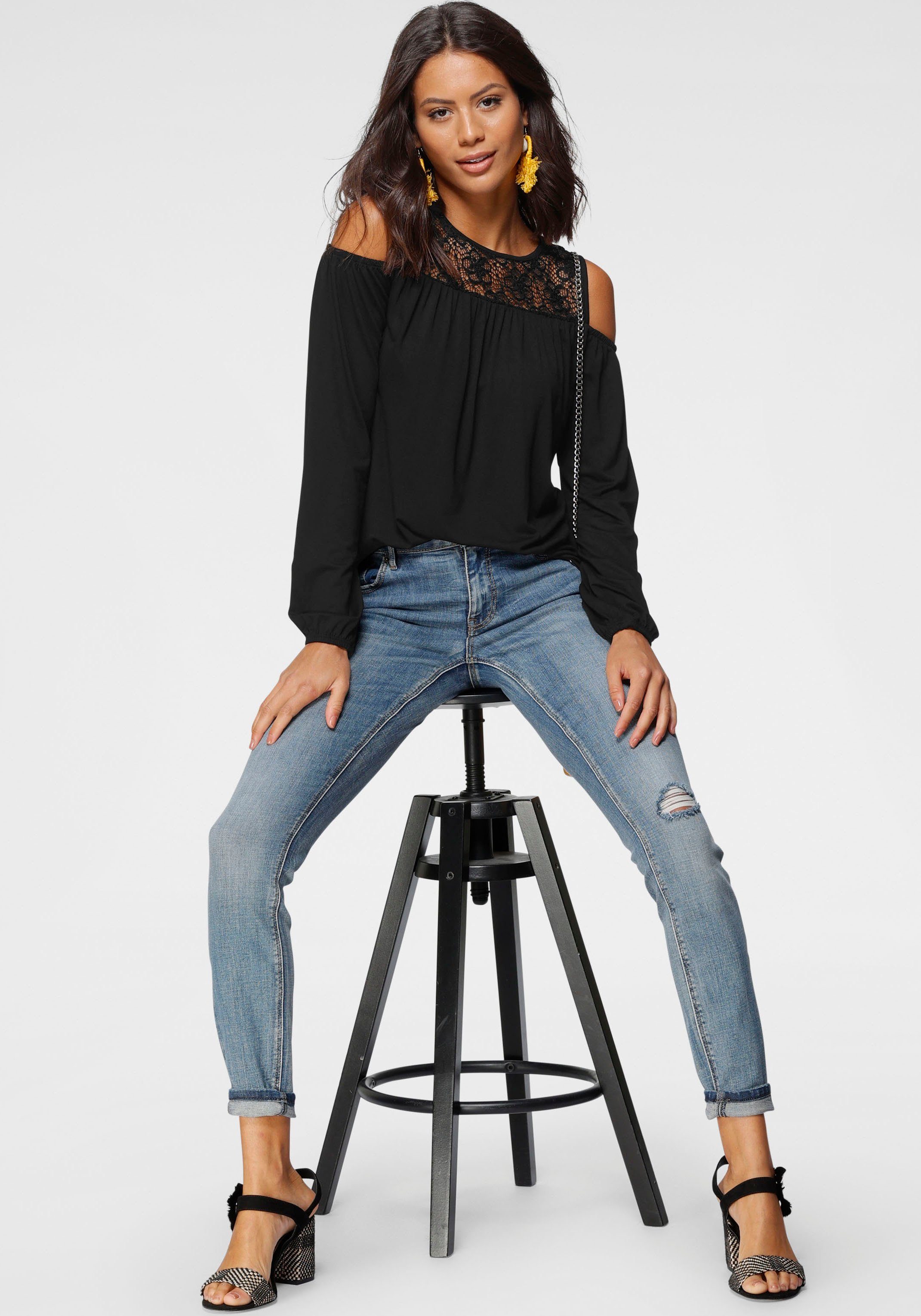 Laura Scott Shirt met lange mouwen casual gesneden, elastisch materiaal, elastiek aan de mouwafsluiting