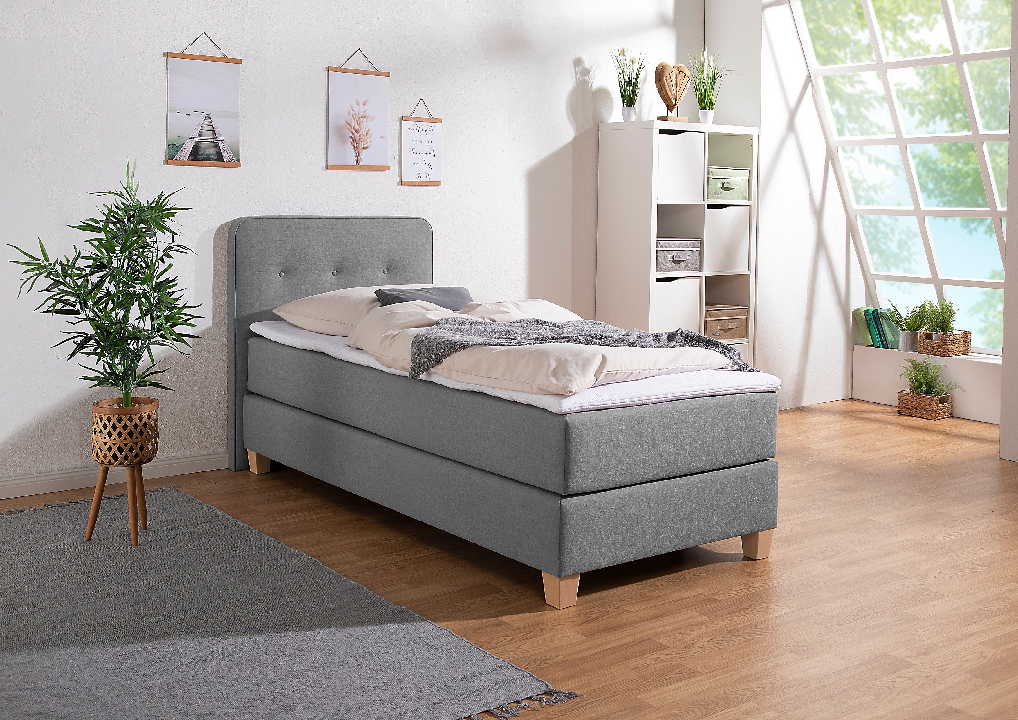 Home affaire Boxspring Fargo inclusief topper, in 3 soorten matrassen, in fluweel of structuurstof boxsprings grijs