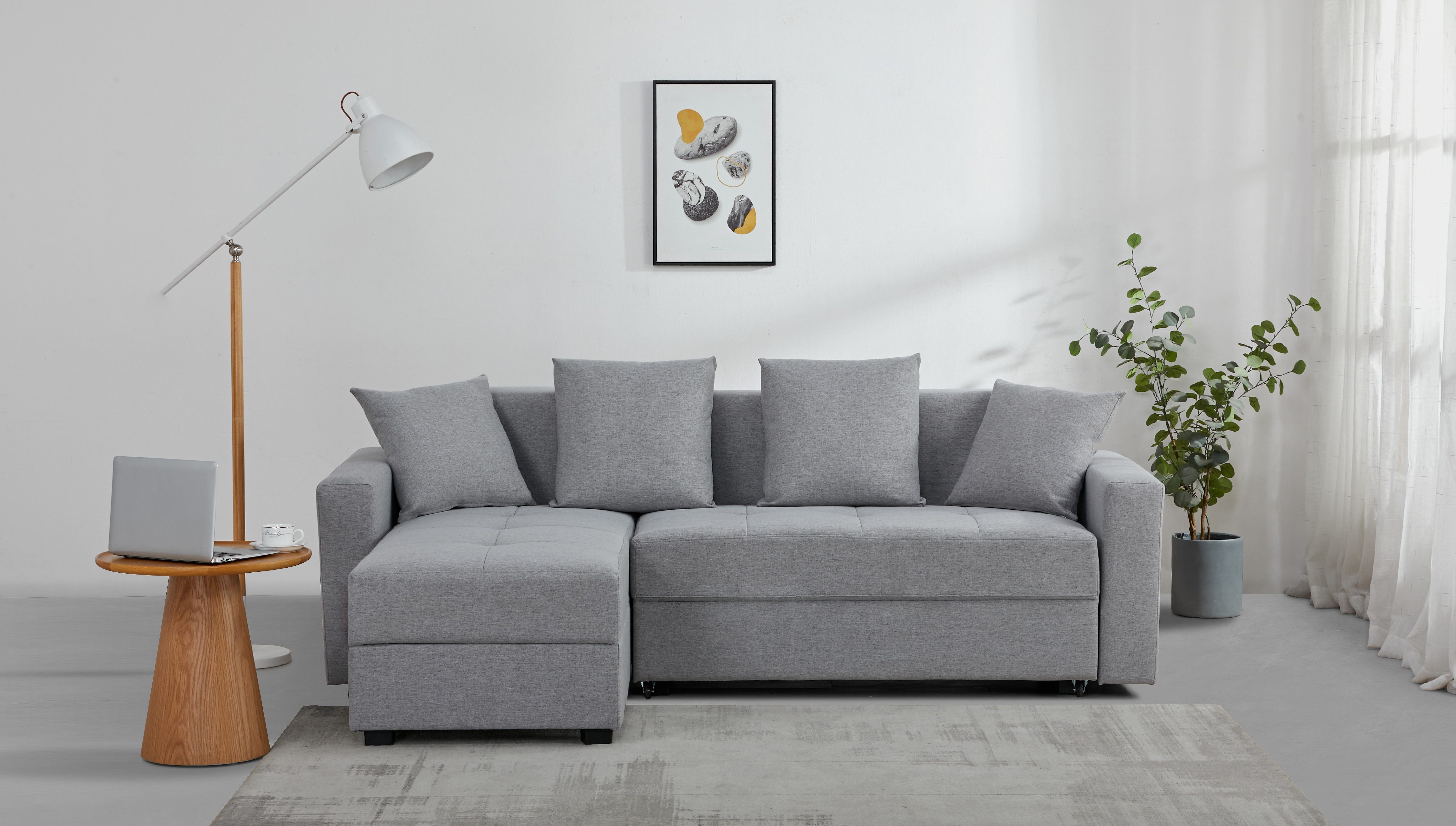INOSIGN Hoekbank KILLAM, 217 cm, L-vorm, met slaapfunctie en bedlade Recamière rechts / links monteerbaar, in cord en geweven stof
