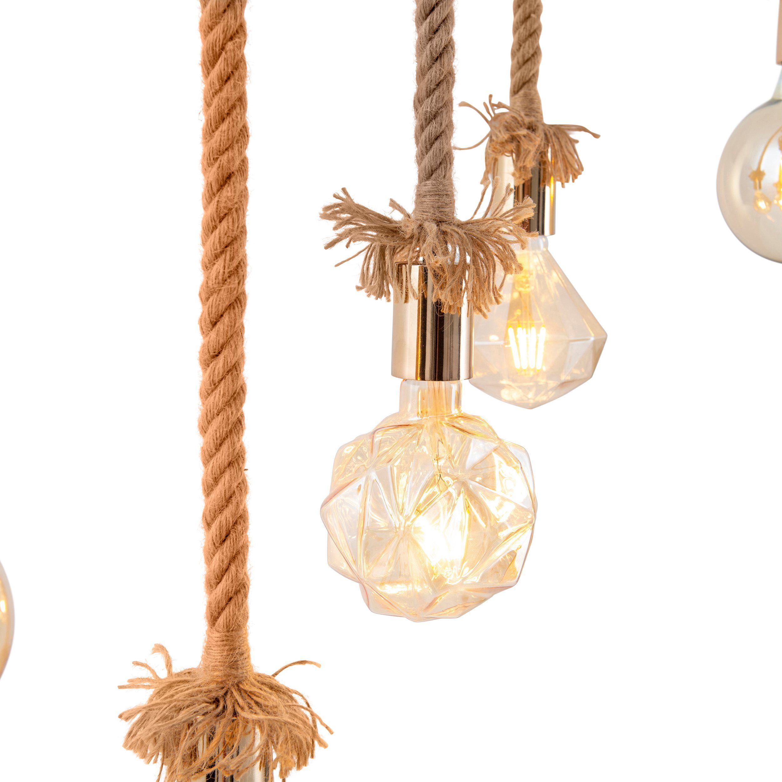 näve Hanglamp Rope Aan de schroeven in hoogte verstelbaar, hout / metaal/kunststof/jutetouw (1 stuk)