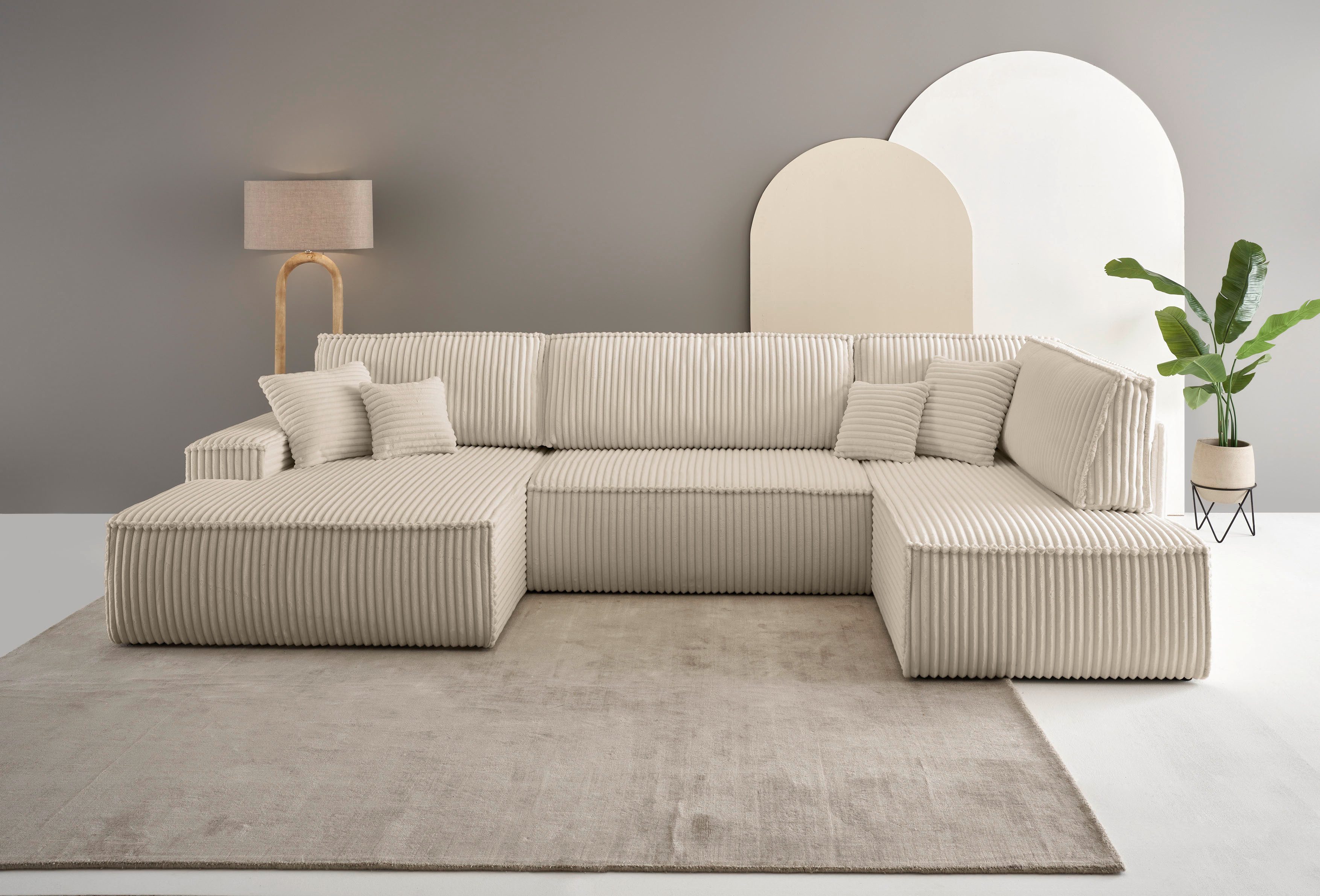 andas Zithoek FINNLEY U-model XXL 329 cm, bedbank, slaapfunctie m. bedkist