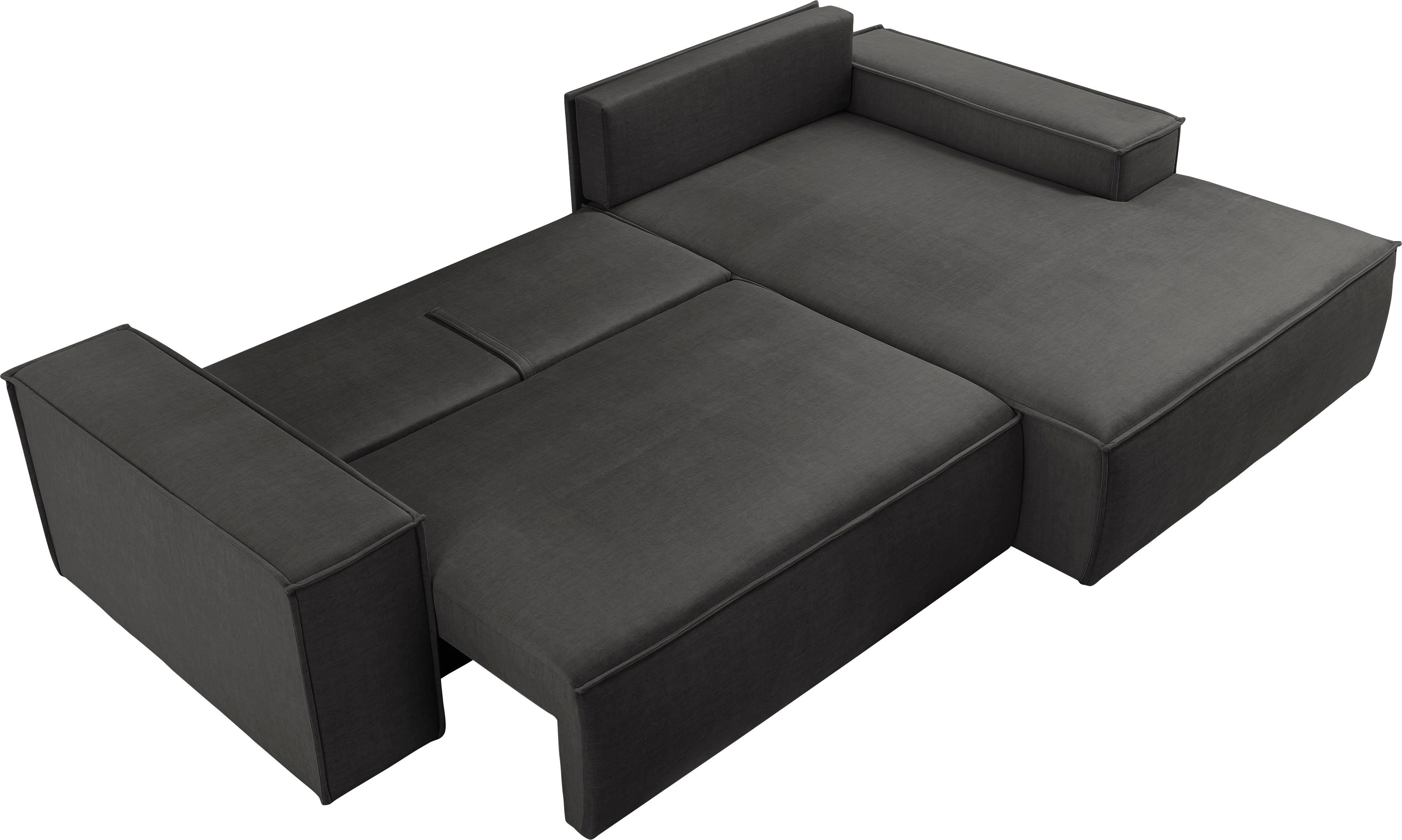Home affaire Hoekbank SHERWOOD bedbank 267 cm, L-model, Slaapfunctie met bedlade (210x136 cm), cord, vintage, fluweel