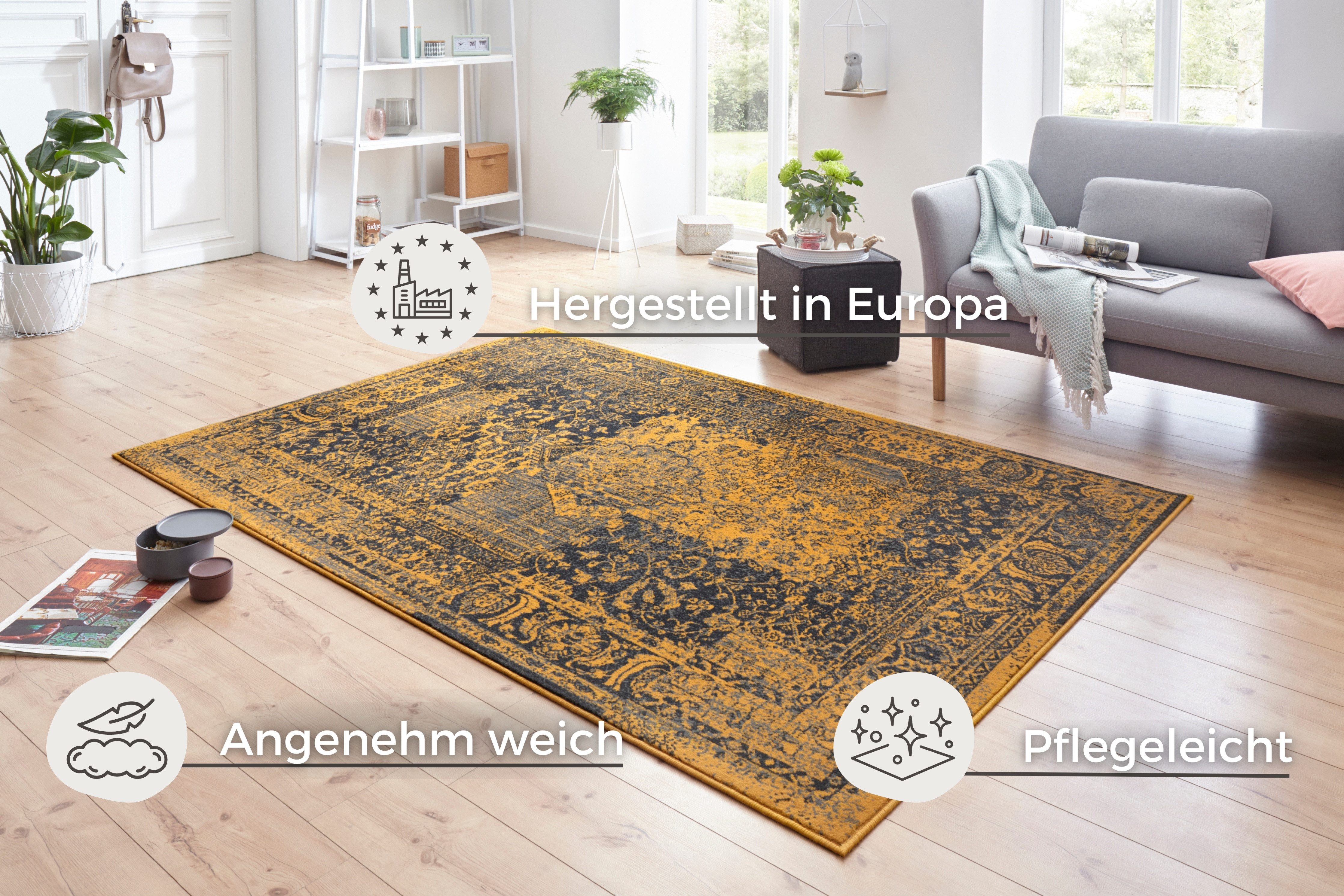 HANSE Home Vloerkleed Plume Korte pool, used look, vloerkleed, vintage, eetkamer, woonkamer, hal