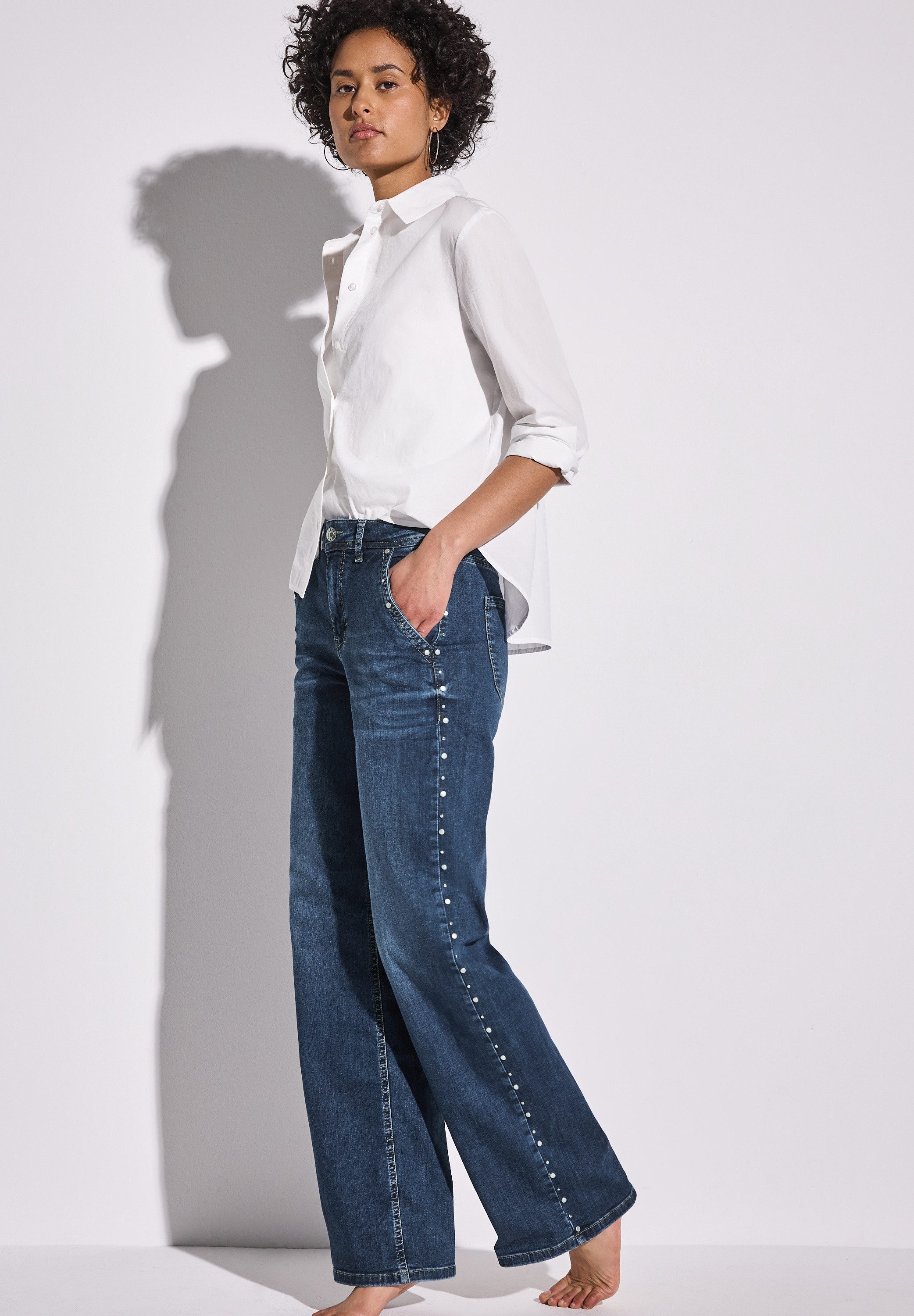 STREET ONE High-waist jeans met studs