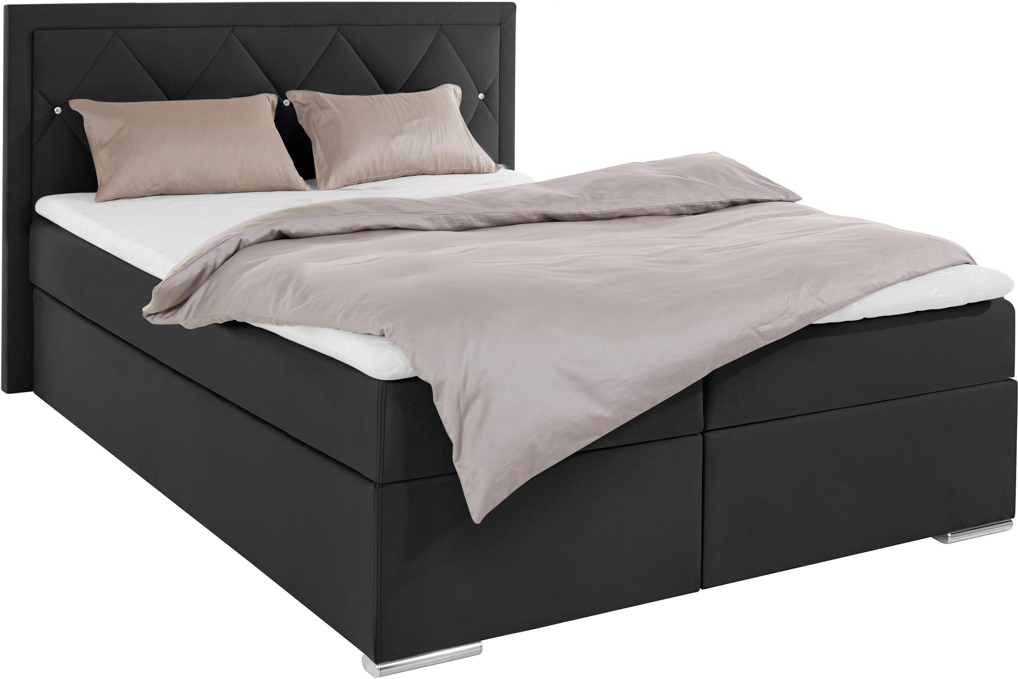 Leonique Boxspring Alfie, bestseller, optioneel met bedlade met strassteentjes in het hoofdbord, h2, h3 en h4 ter keuze
