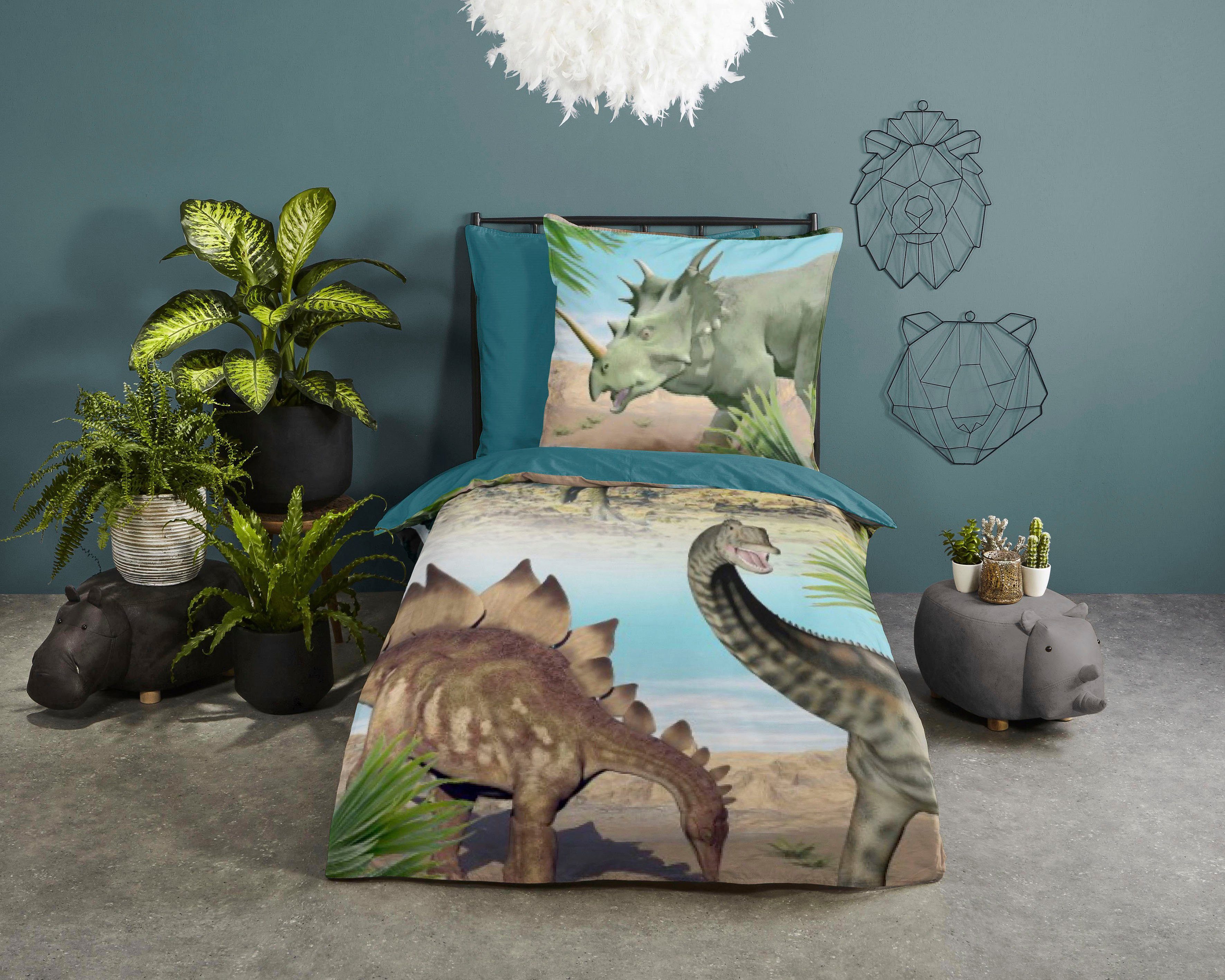 good morning Baby beddengoed Dino in mt. 135x200 cm, voor kinderen, kinderovertrekset 100% katoen,...