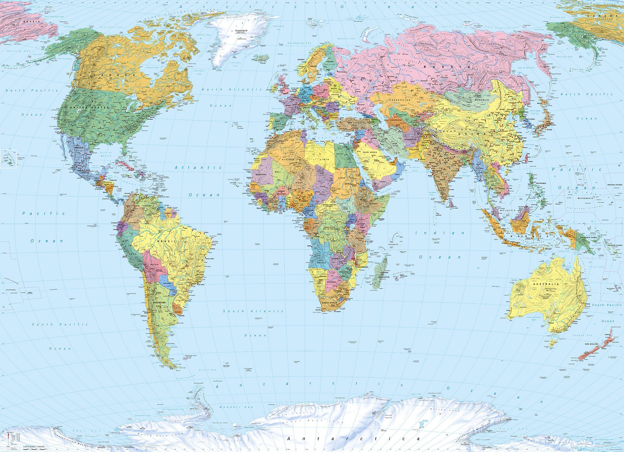 komar fotobehang world map (1 stuk) multicolor