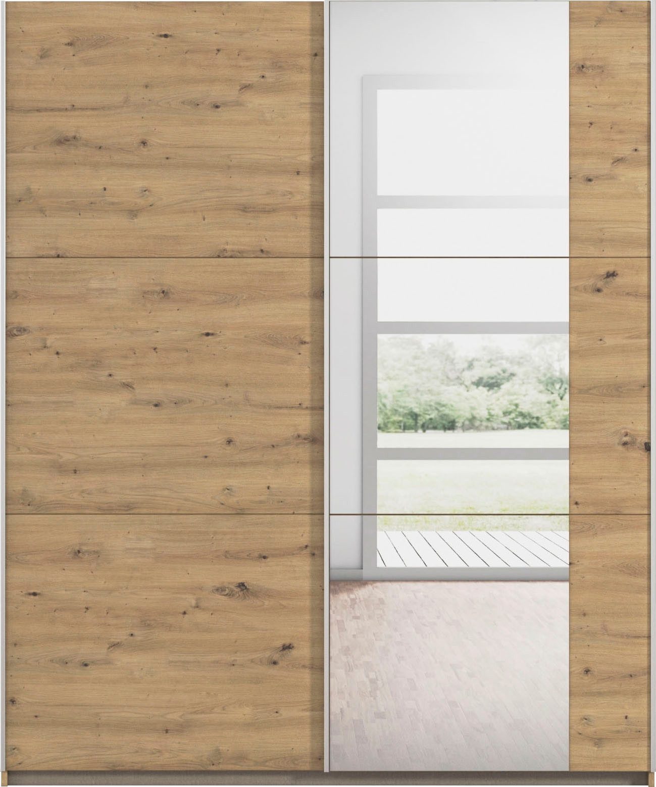 rauch Zweefdeurkast Kledingkast draaideurkast kast garderobe KRONACH TOPSELLER met spiegel en veel opbergruimte, metalen greepstrips, made in germany
