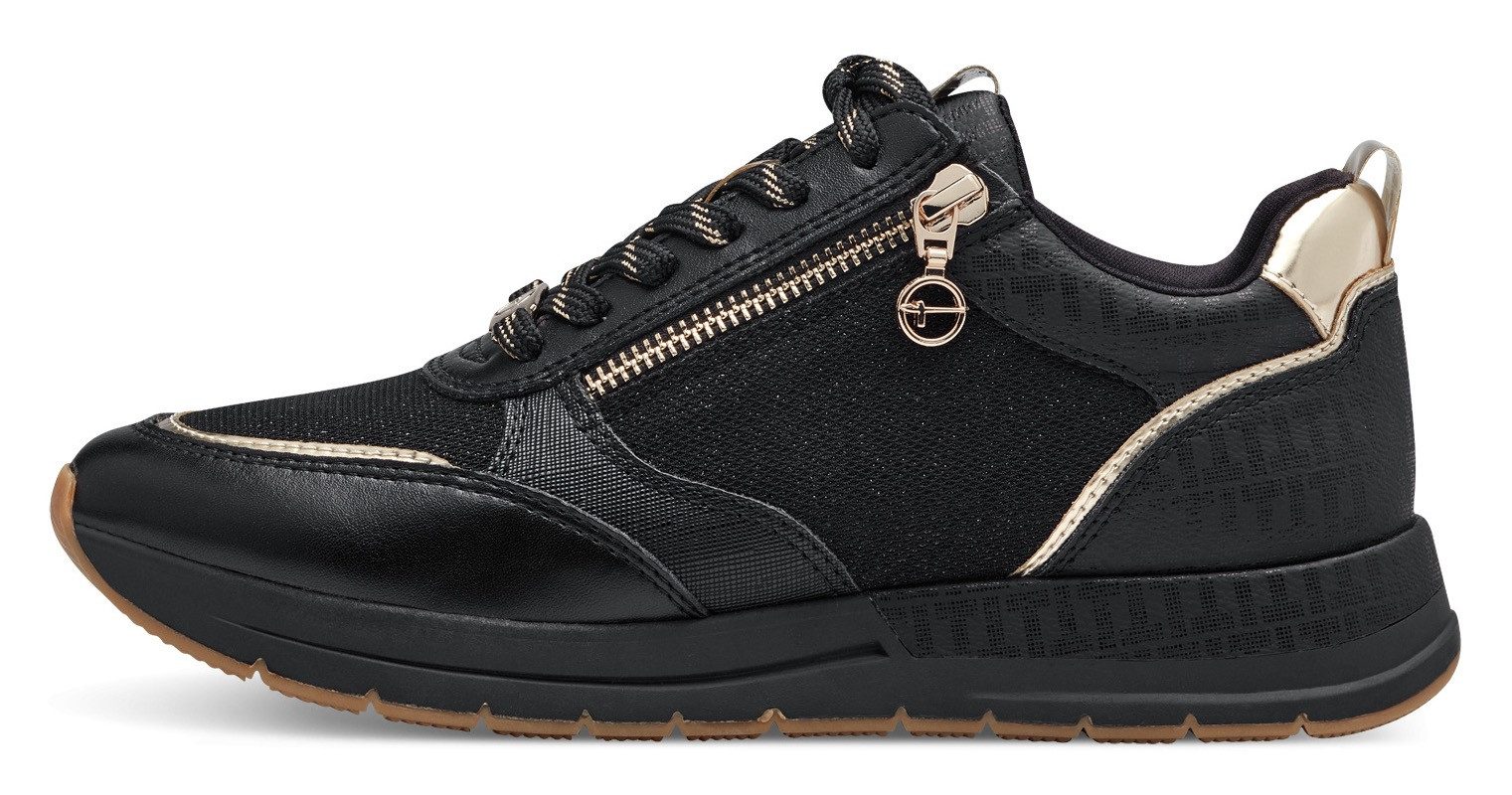 Tamaris Sneakers met sleehak vrijetijdsschoen, lage schoen, veterschoen met trendy metallic-details