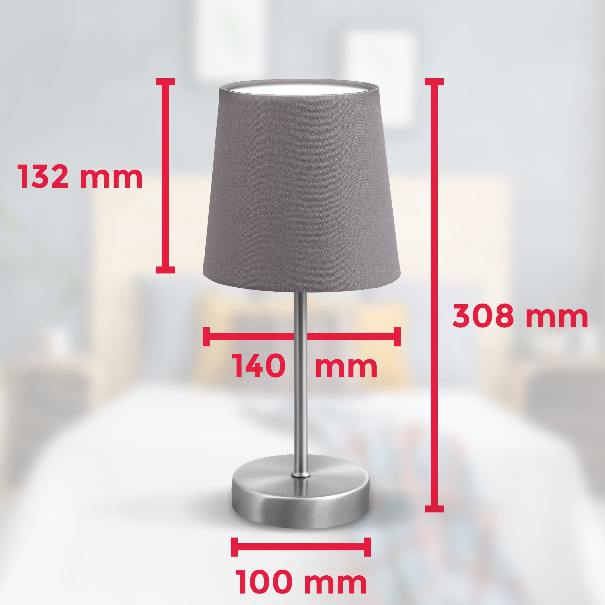B.K.Licht Tafellamp Tafellamp, stof, nachttafellamp, woonkamerlamp, E14, grijs