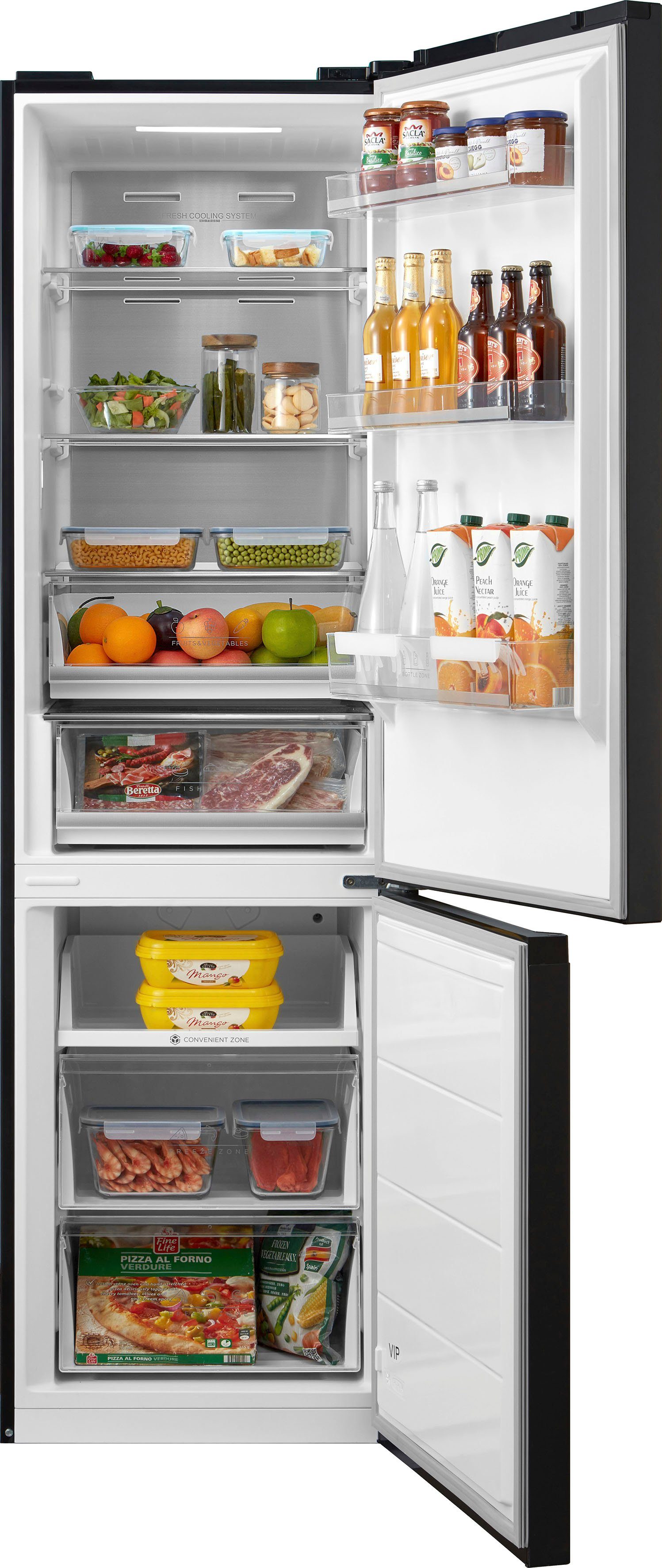 Hanseatic Koel-vriescombinatie HKGK20060ANFI NoFrost, automatische ontdooiing, QuickFreeze, vakantiemodus, display