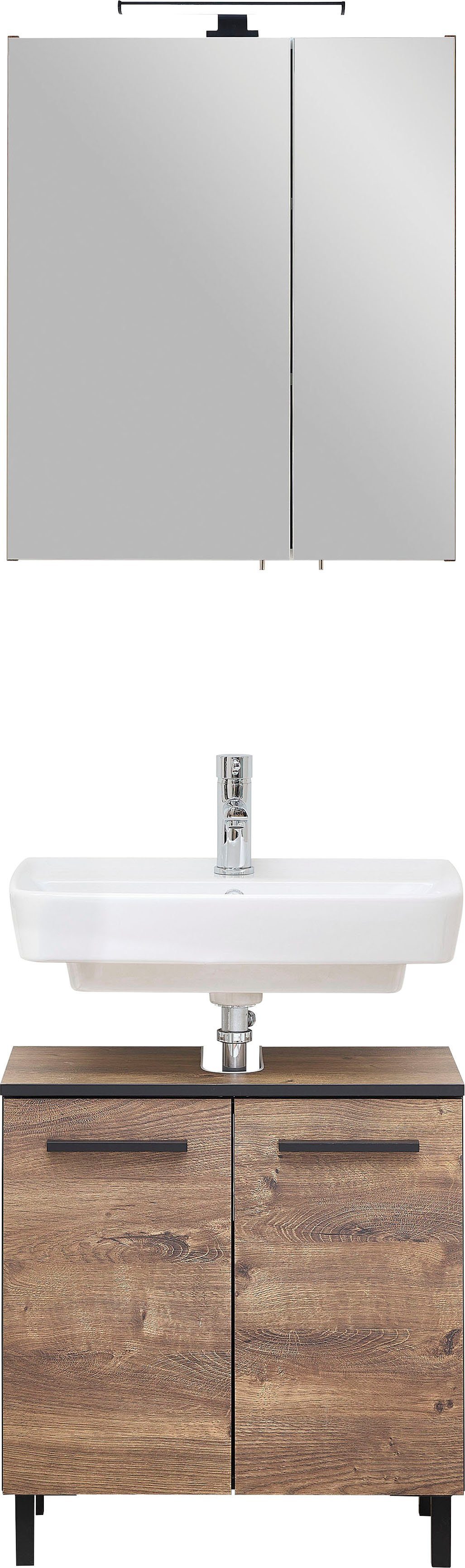 Saphir Badkamerserie Quickset wastafelonderkast met LED-spiegelkast Wastafelmeubel 60 cm breed, inclusief deurdemper, 4 deuren, badkameraccessoireset (4-delig)