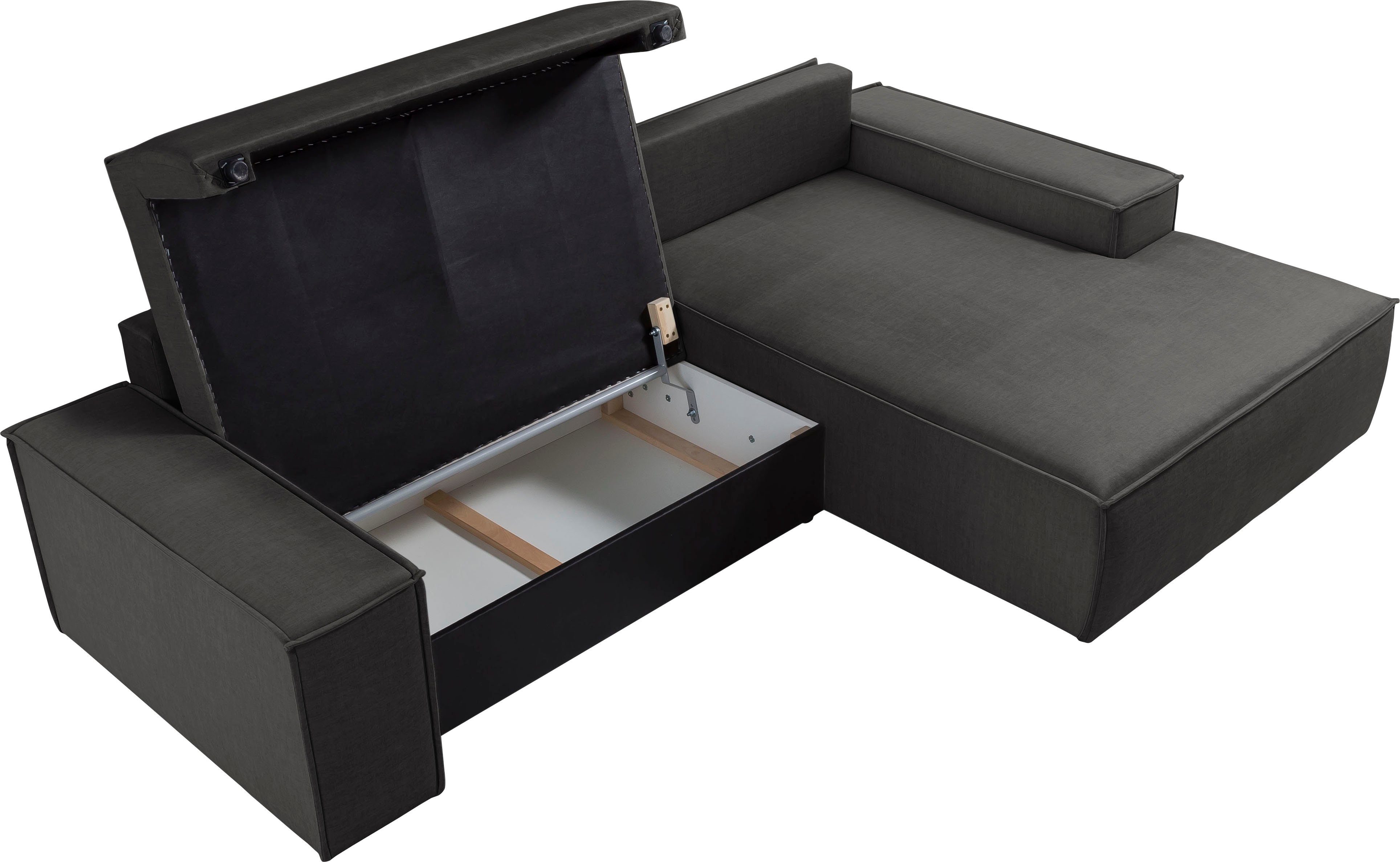 Home affaire Hoekbank SHERWOOD bedbank 267 cm, L-model, Slaapfunctie met bedlade (210x136 cm), cord, vintage, fluweel